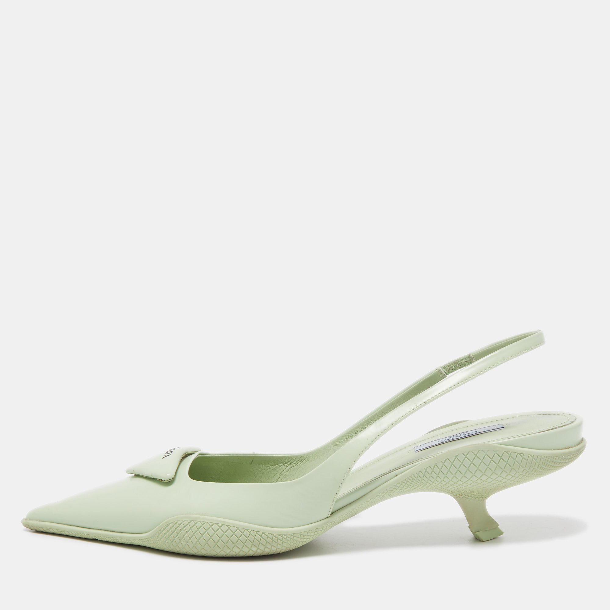 Prada Green Leather Pointed Toe Slingback Pumps 39.5