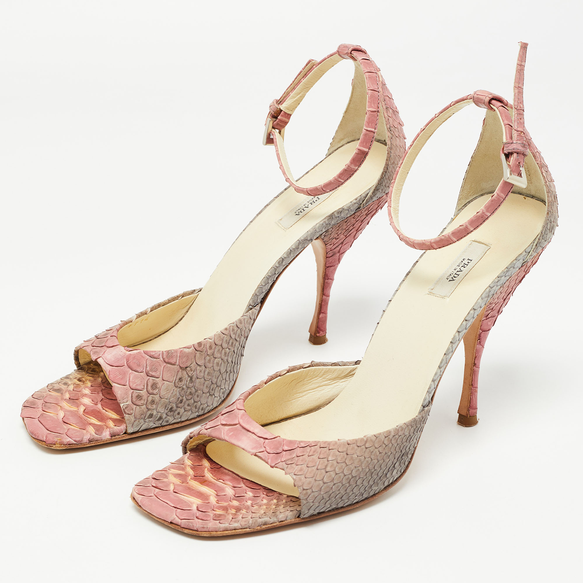 

Prada Pink Python Leather Ankle Strap Sandals Size