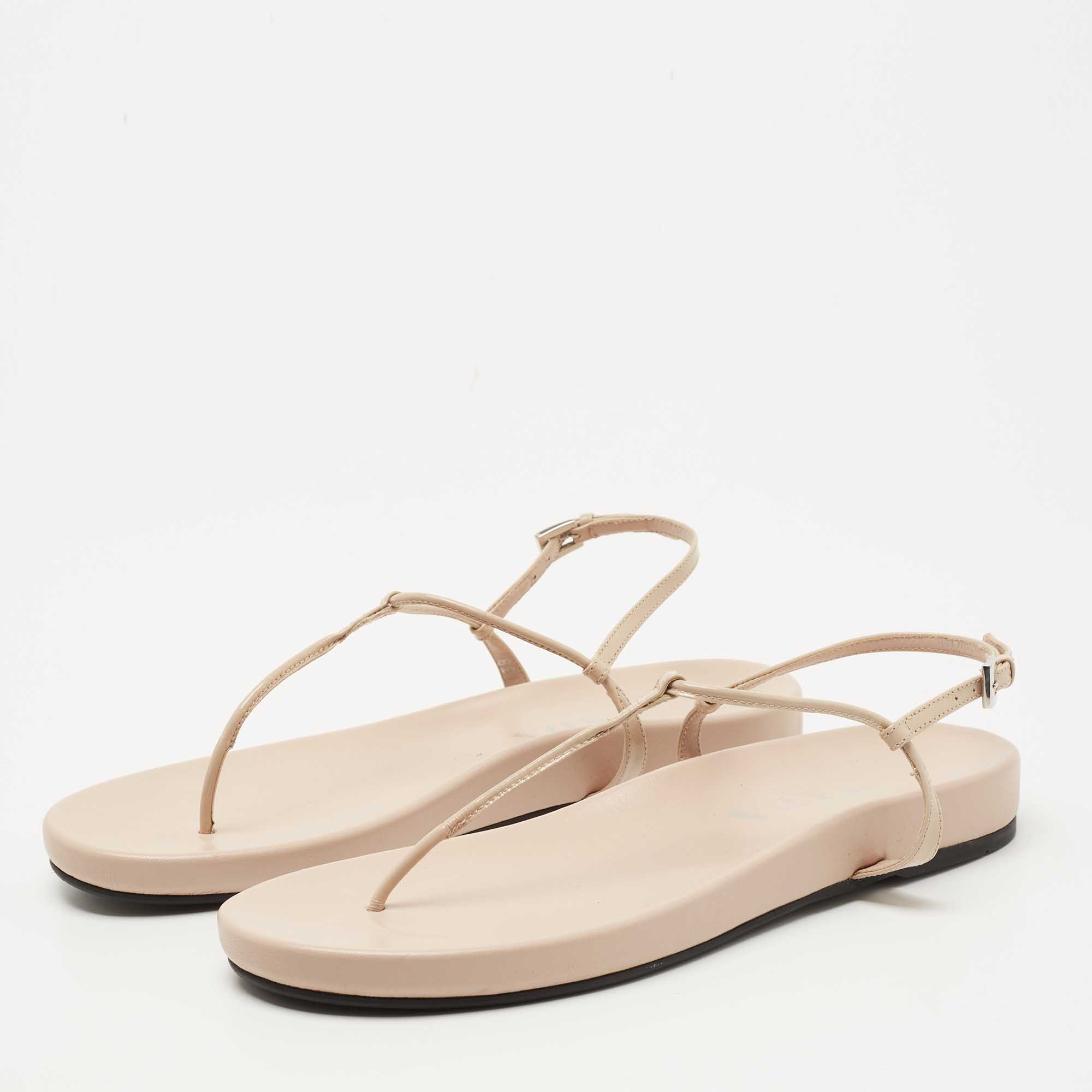 

Prada Beige Patent T strap Flat Sandals Size