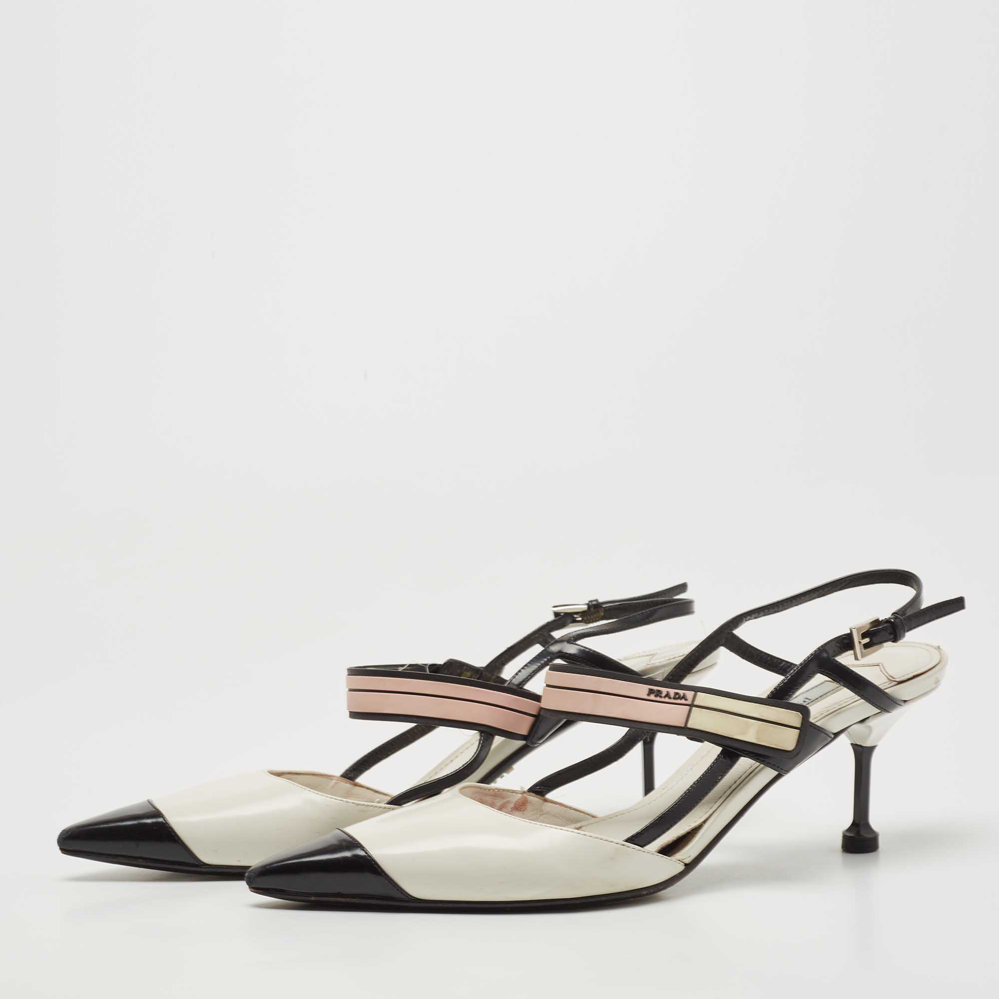 

Prada Tricolor Leather and Rubber Slingback Pumps Size, White