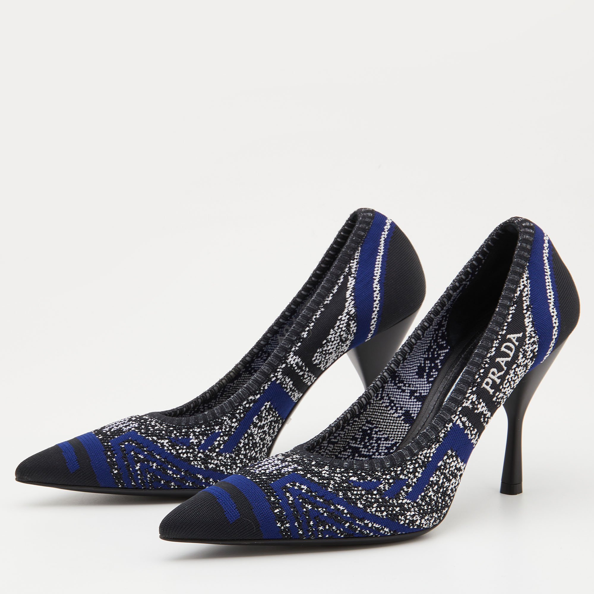 

Prada Blue/Black Printed Knit Fabric Pointed Toe Pumps Size