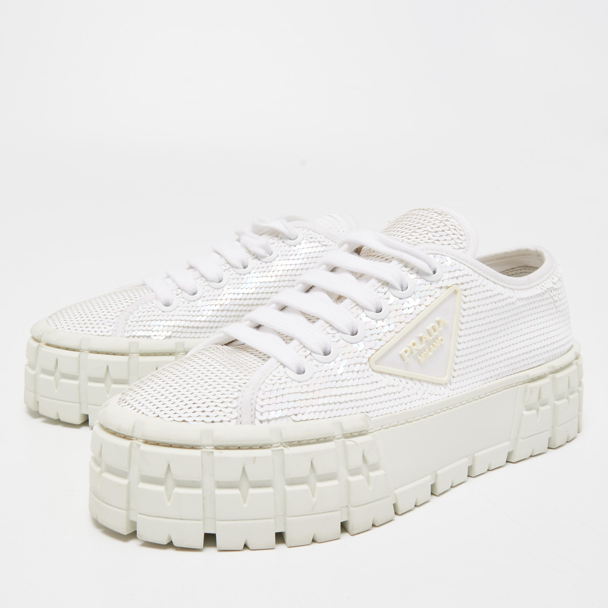 

Prada White Sequins Low Top Sneakers Size
