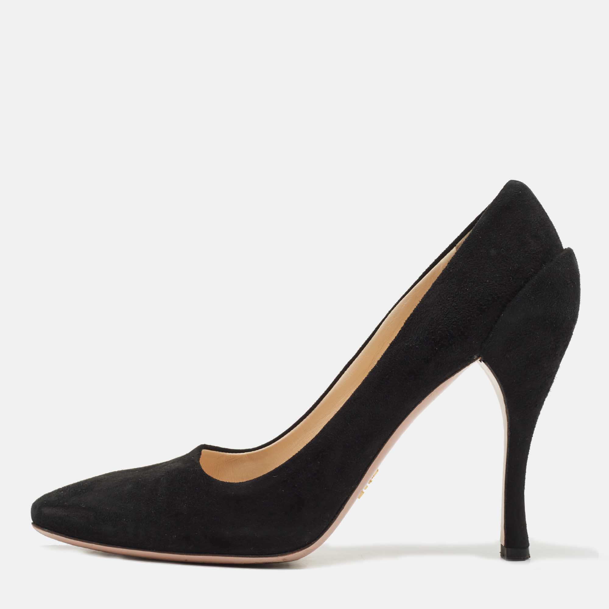 Pre-owned Prada Black Suede Pointed Toe Pumps Size 38.5