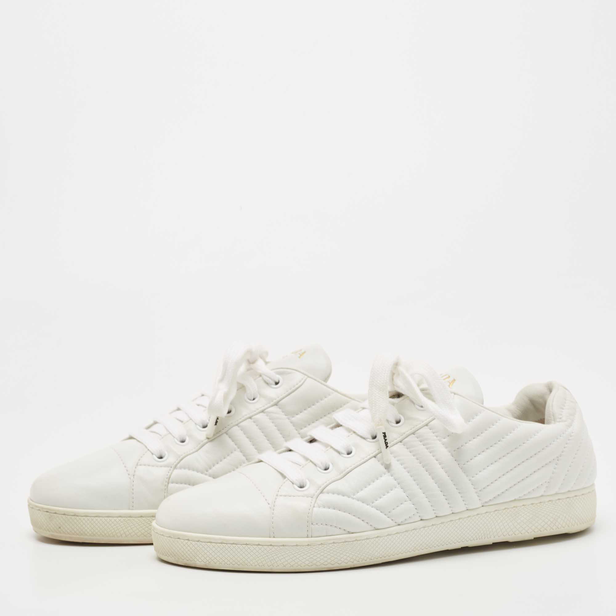 

Prada White Quilted Leather Low Top Sneakers Size