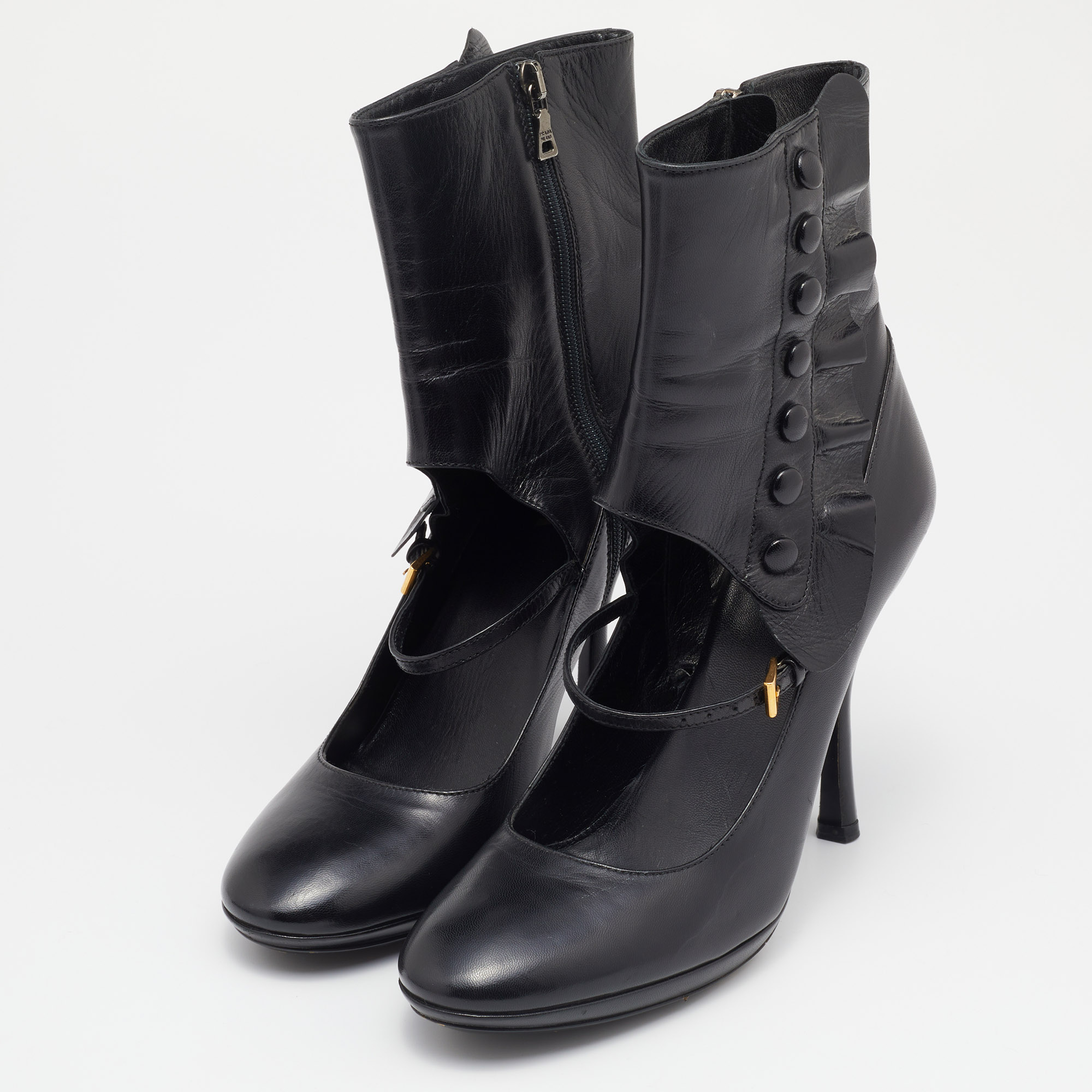 

Prada Black Leather Ankle Boots Size