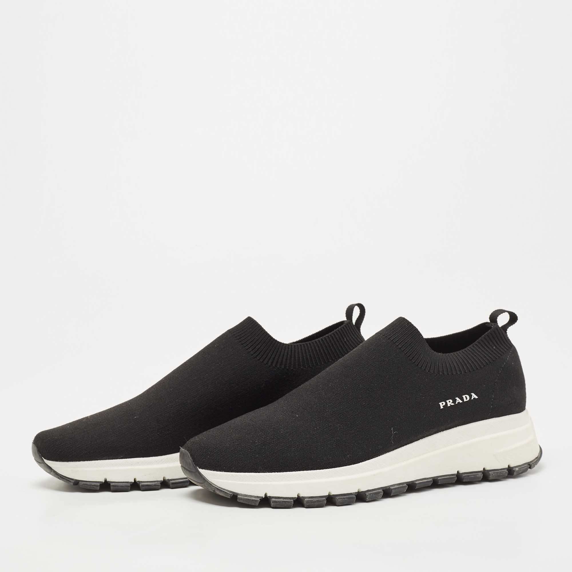 

Prada Black Knit Slip On Sneakers Size
