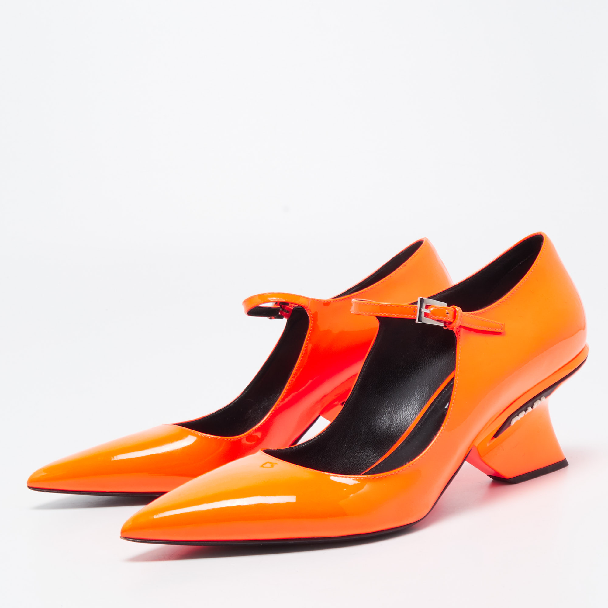 

Prada Orange Patent Leather Mary Jane Block Heel Pumps Size