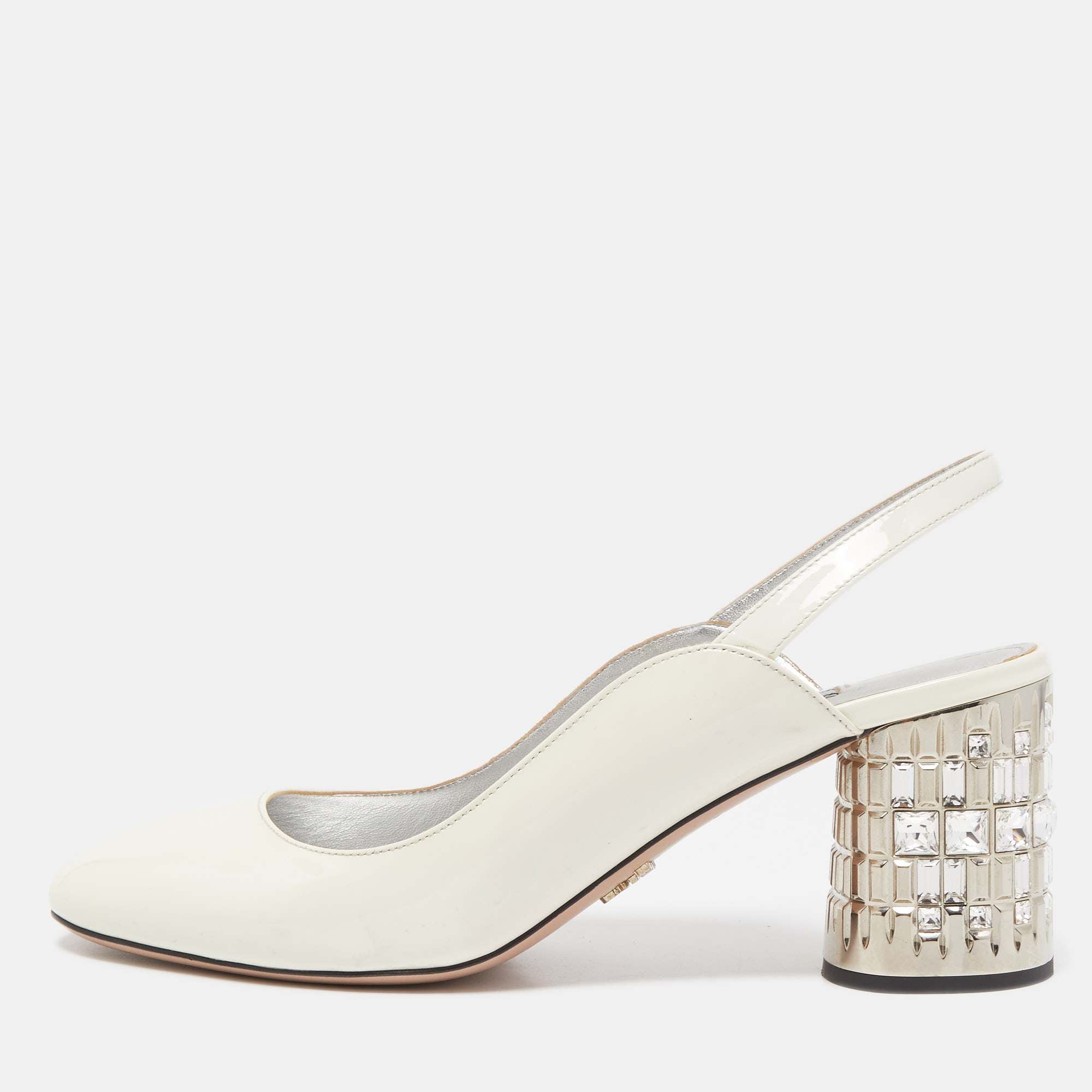 White Patent Leather Slingback Pumps Size 39