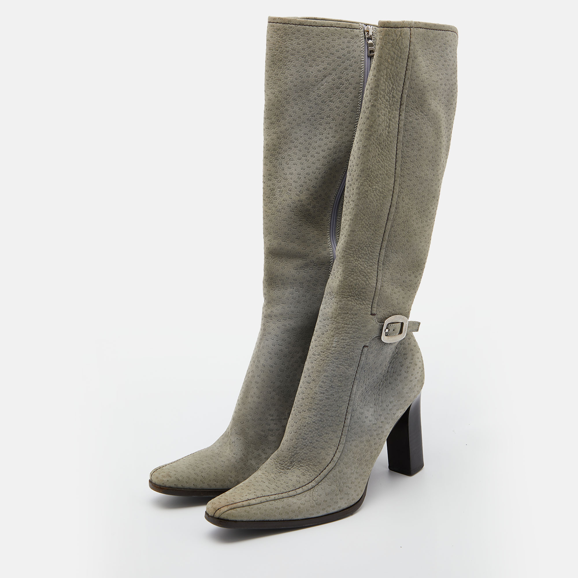 

Prada Grey Leather Knee Length Platform Boots Size