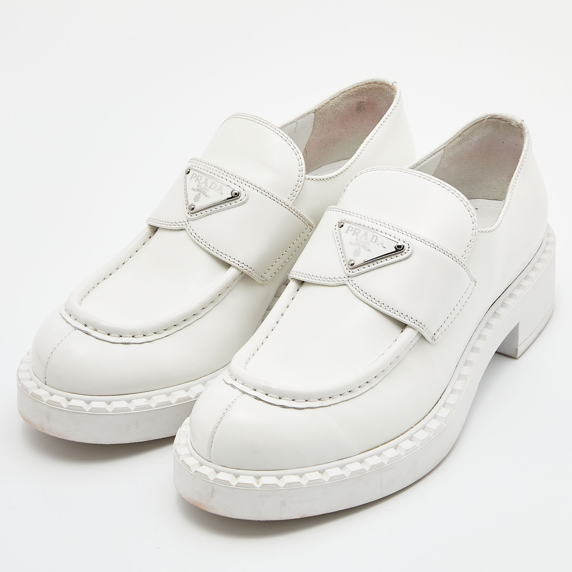 

Prada White Leather Slip On Loafers Size
