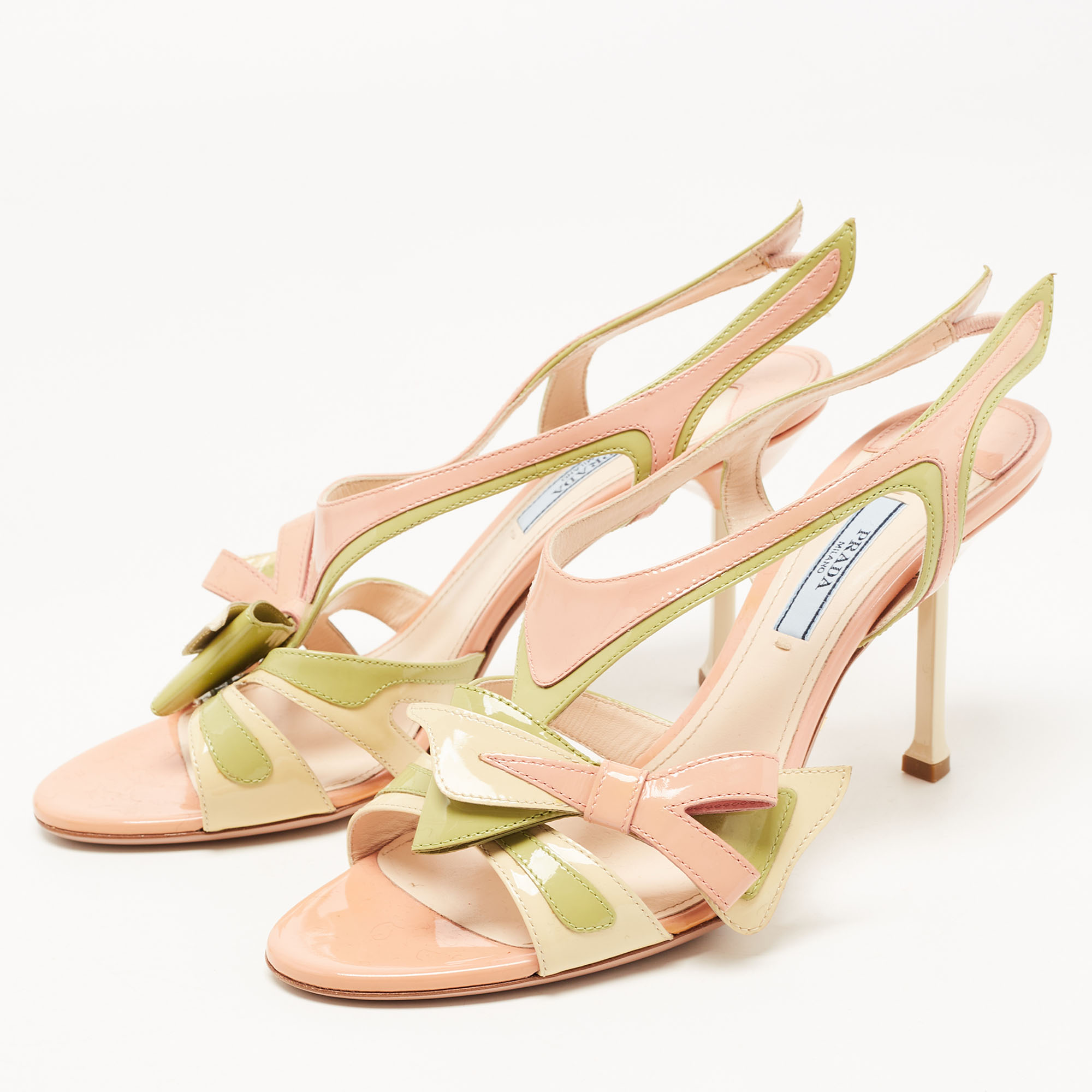 

Prada Multicolor Patent Leather Bow Slingback Sandals Size