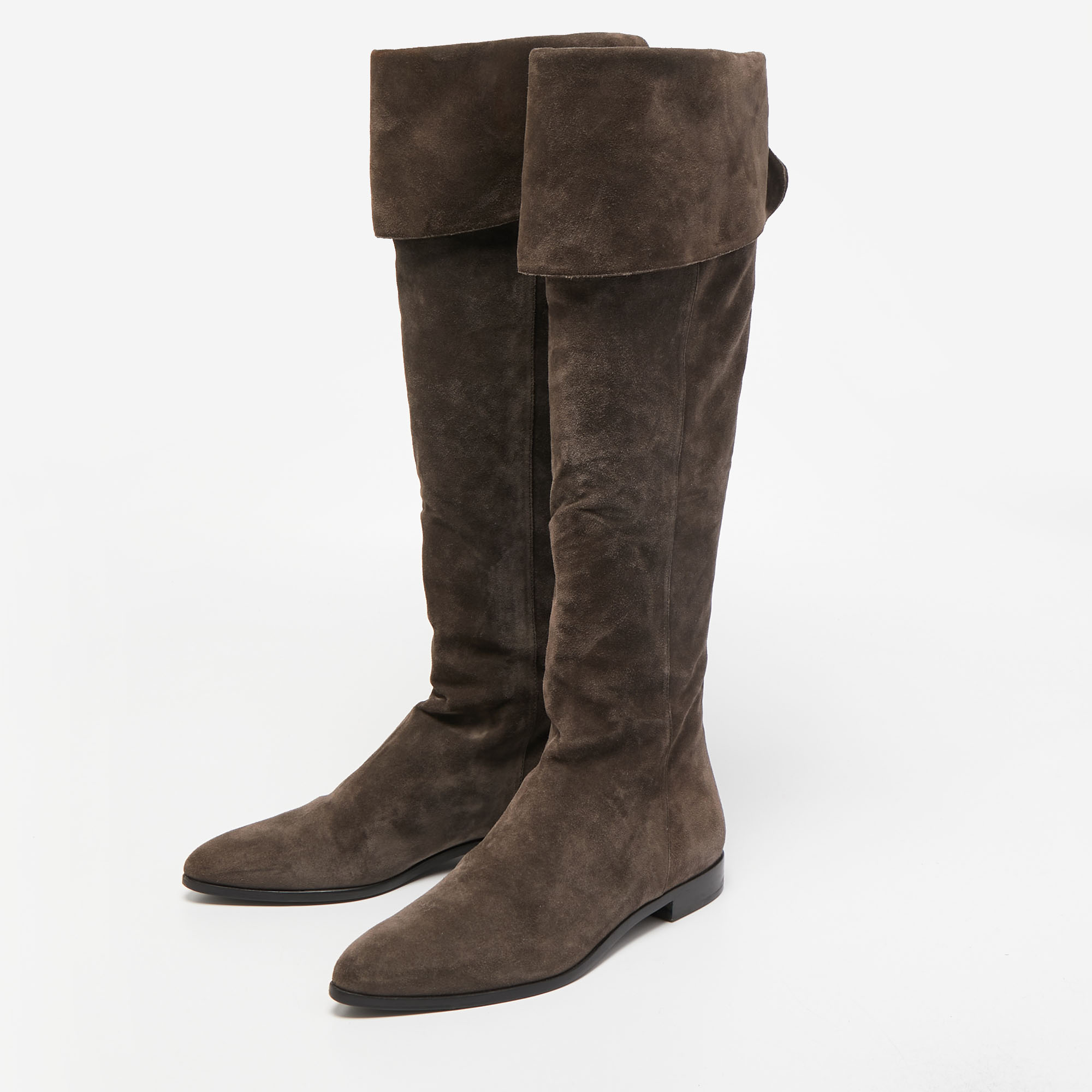 

Prada Dark Brown Suede Fold Over Knee Length Boots Size