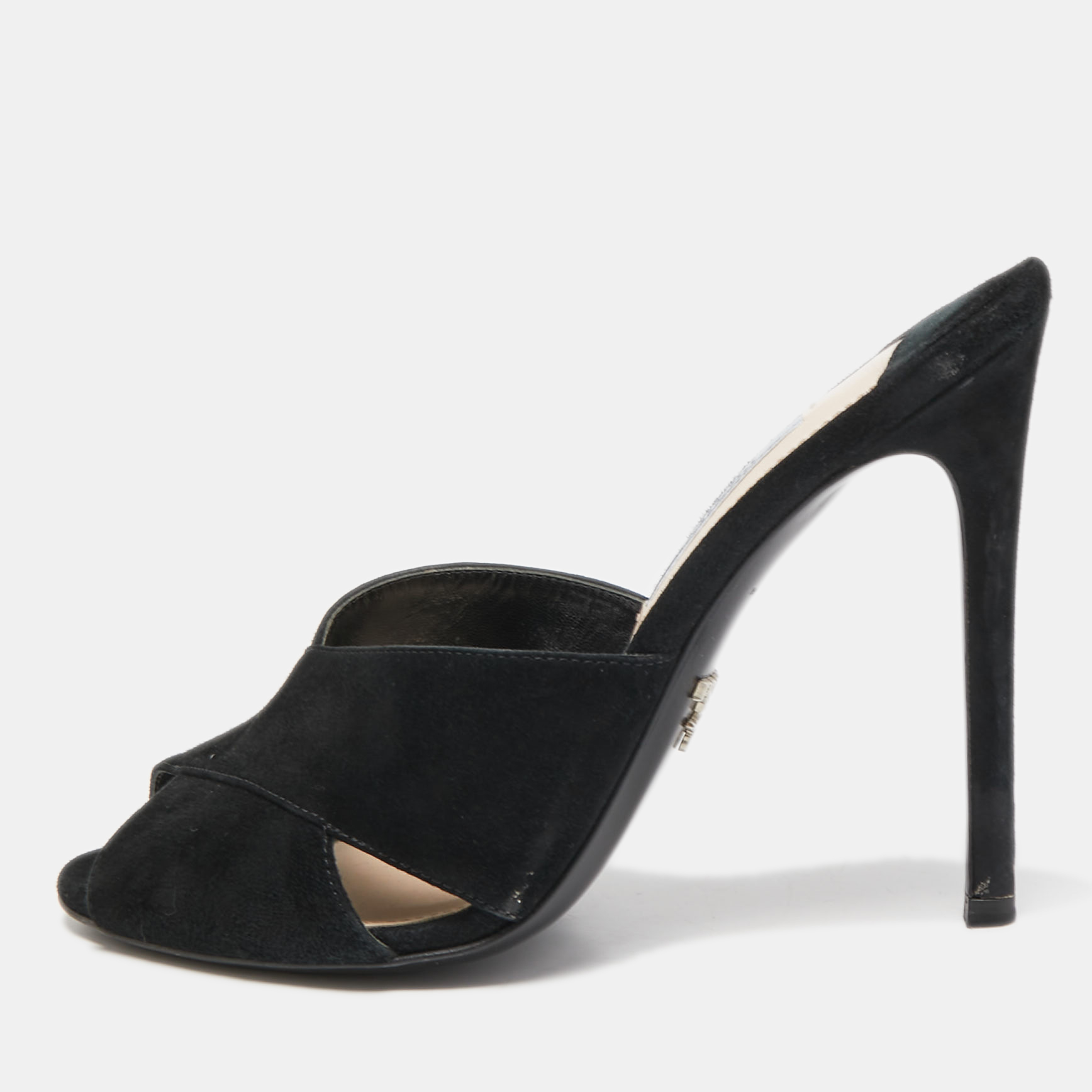 Pre-owned Prada Black Suede Criss Cross Slide Sandals Size 37