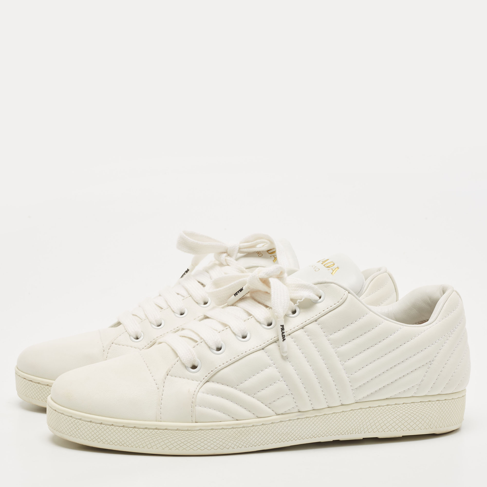 

Prada White Quilted Leather Low Top Sneakers Size