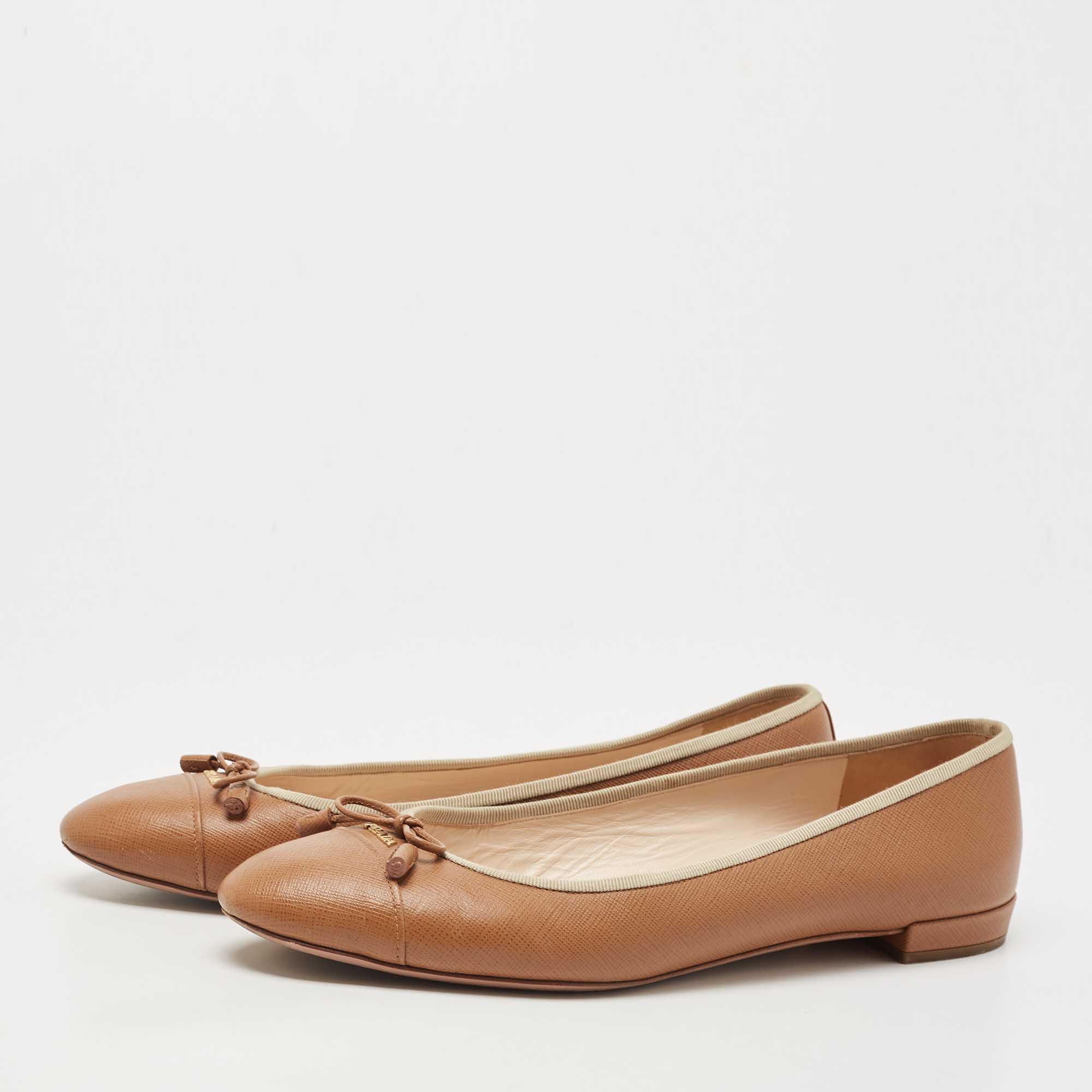 

Prada Brown Leather Bow Ballet Flats Size