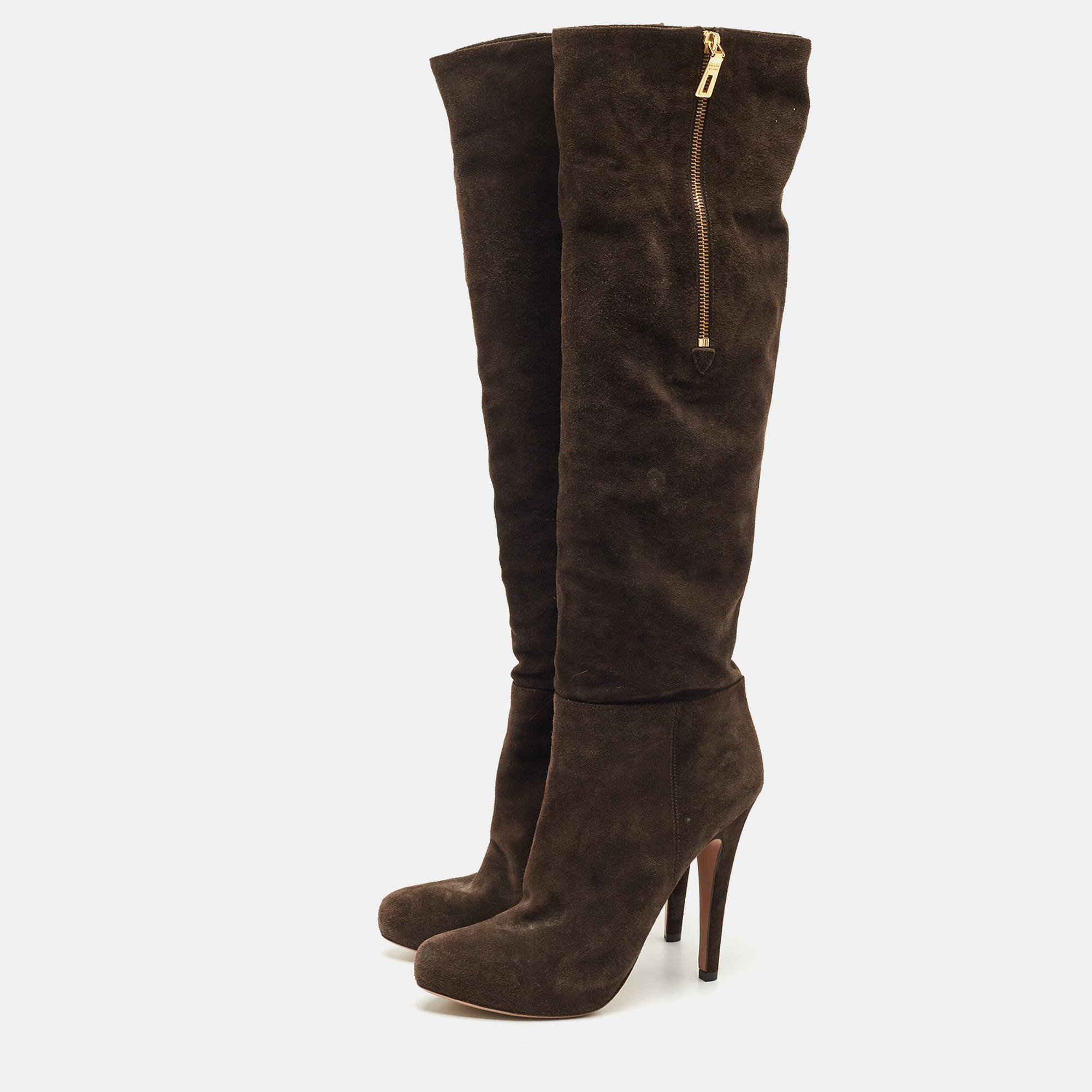 

Prada Brown Suede Heel Knee Length Boots Size