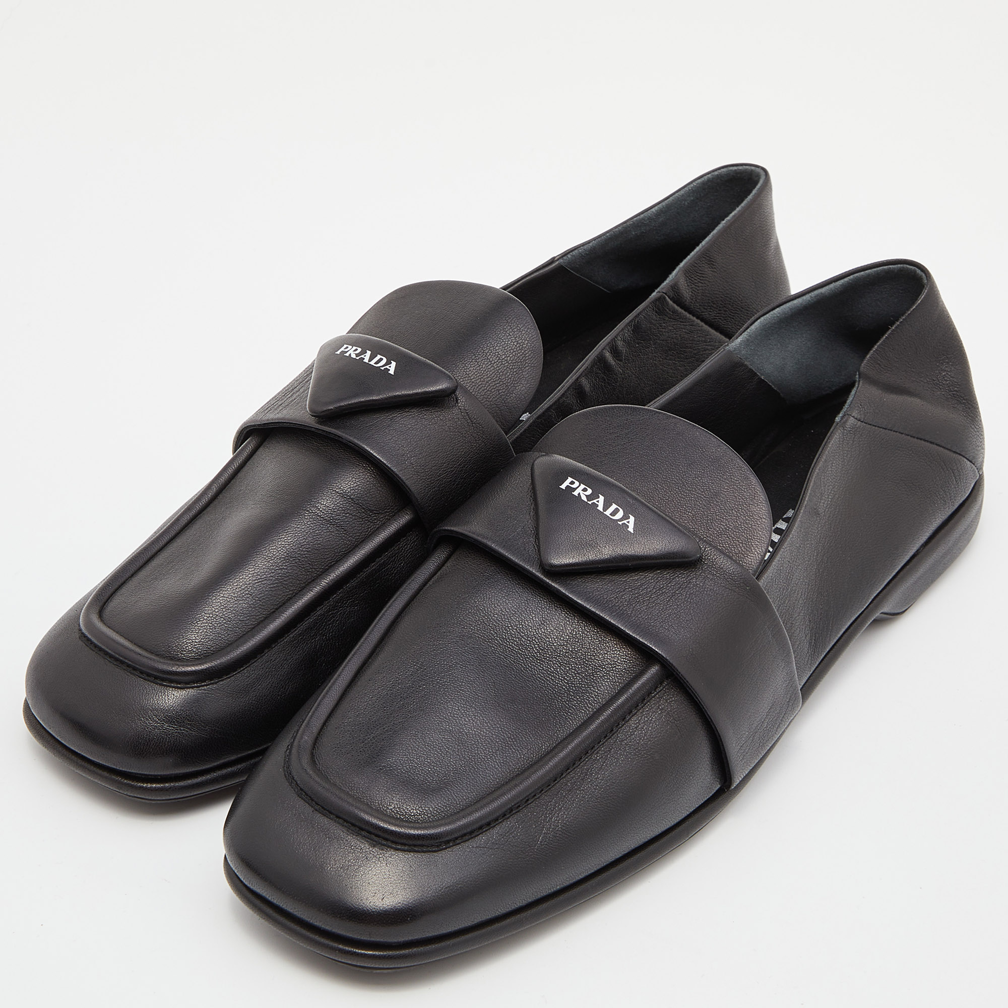 

Prada Black Leather Logo Loafers Size