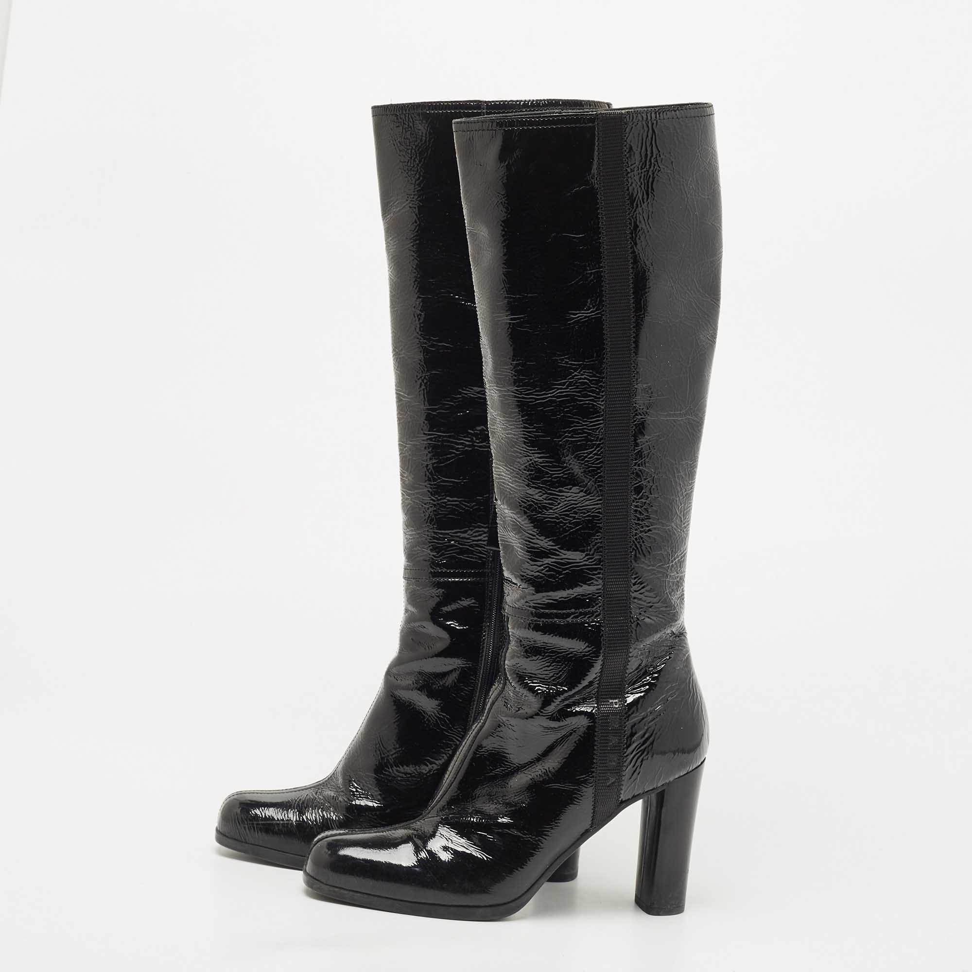 

Prada Black Patent Leather Knee Length Boots Size