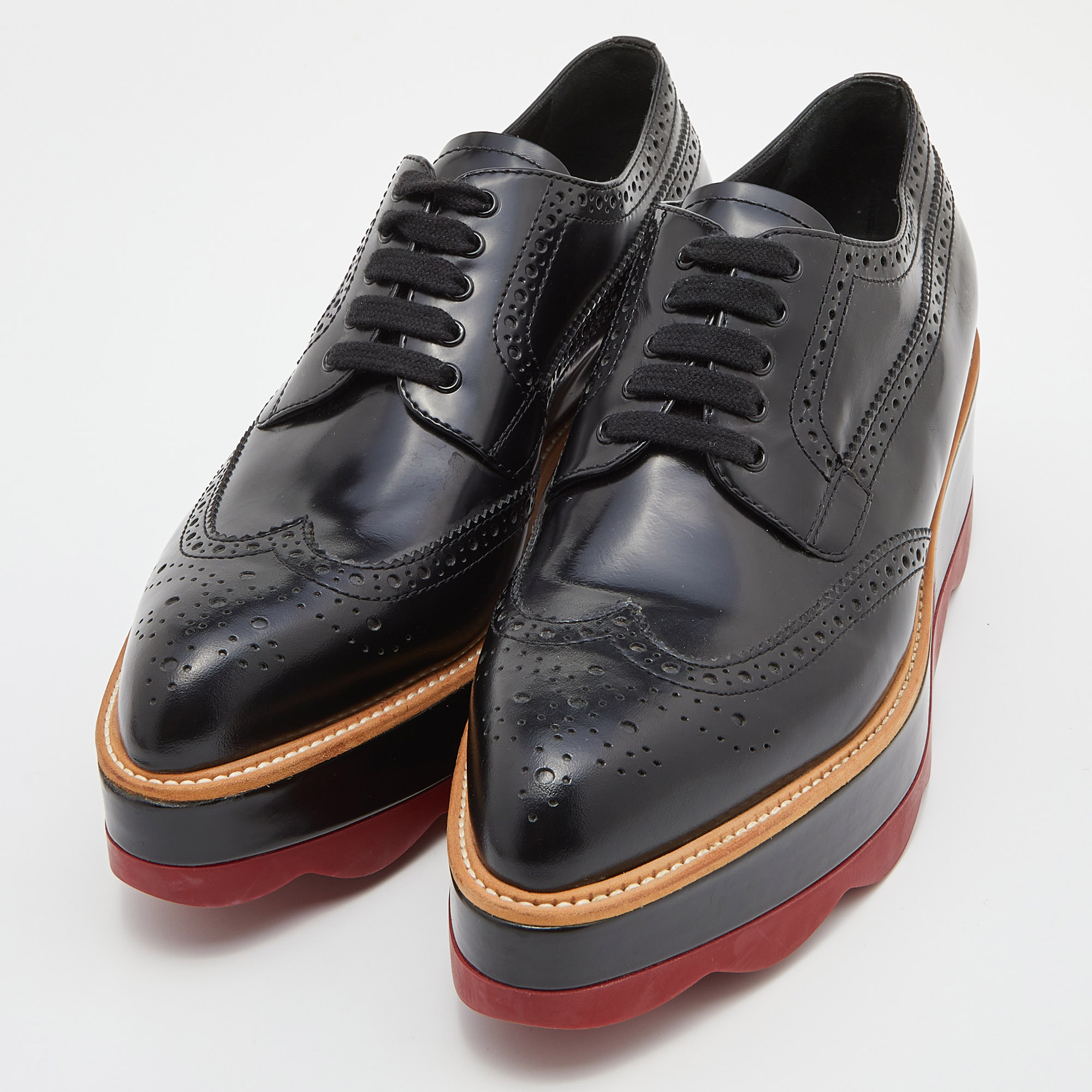 

Prada Black Brogue Leather Platform Derby Sneakers Size