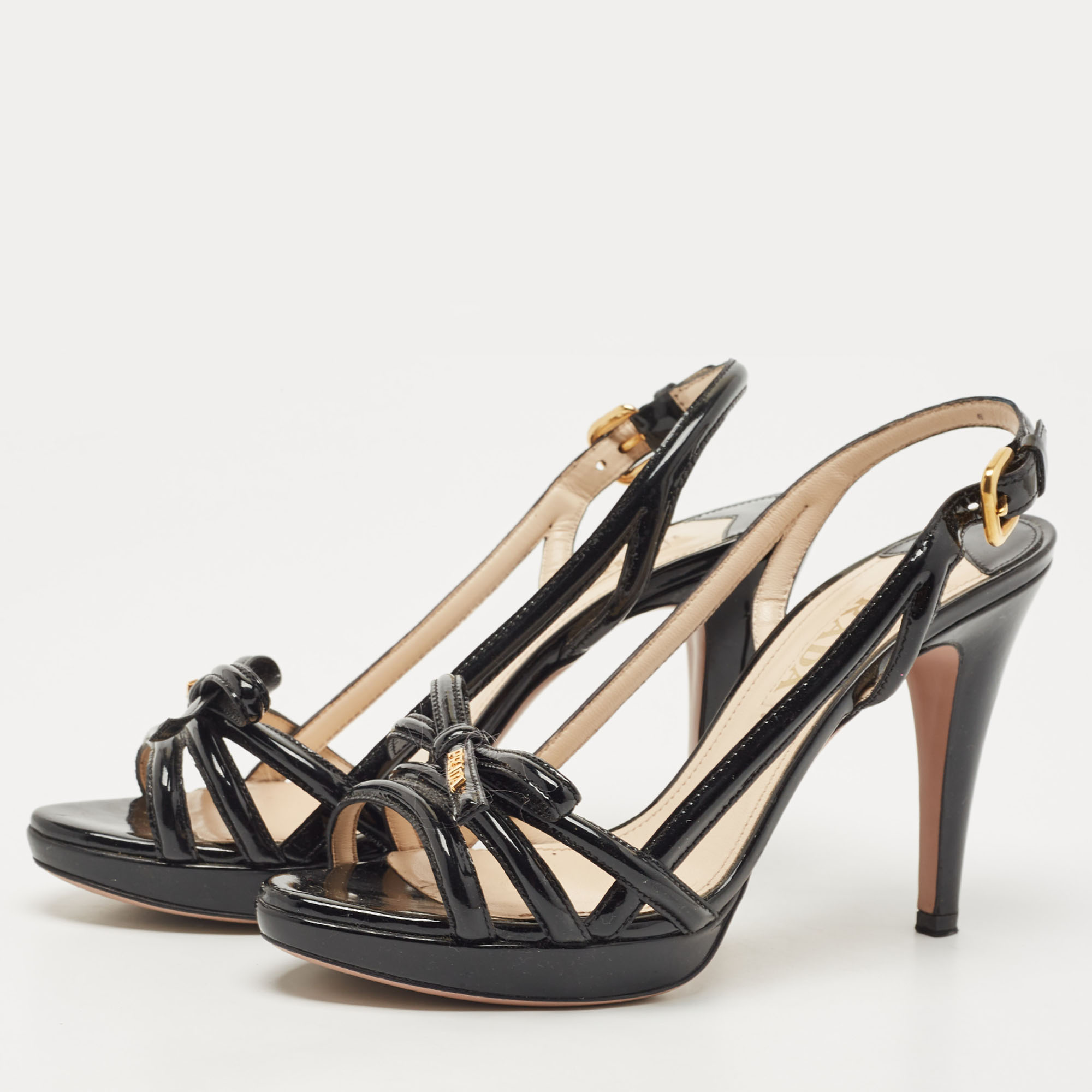 

Prada Black Patent Leather Ankle Strap Sandals Size