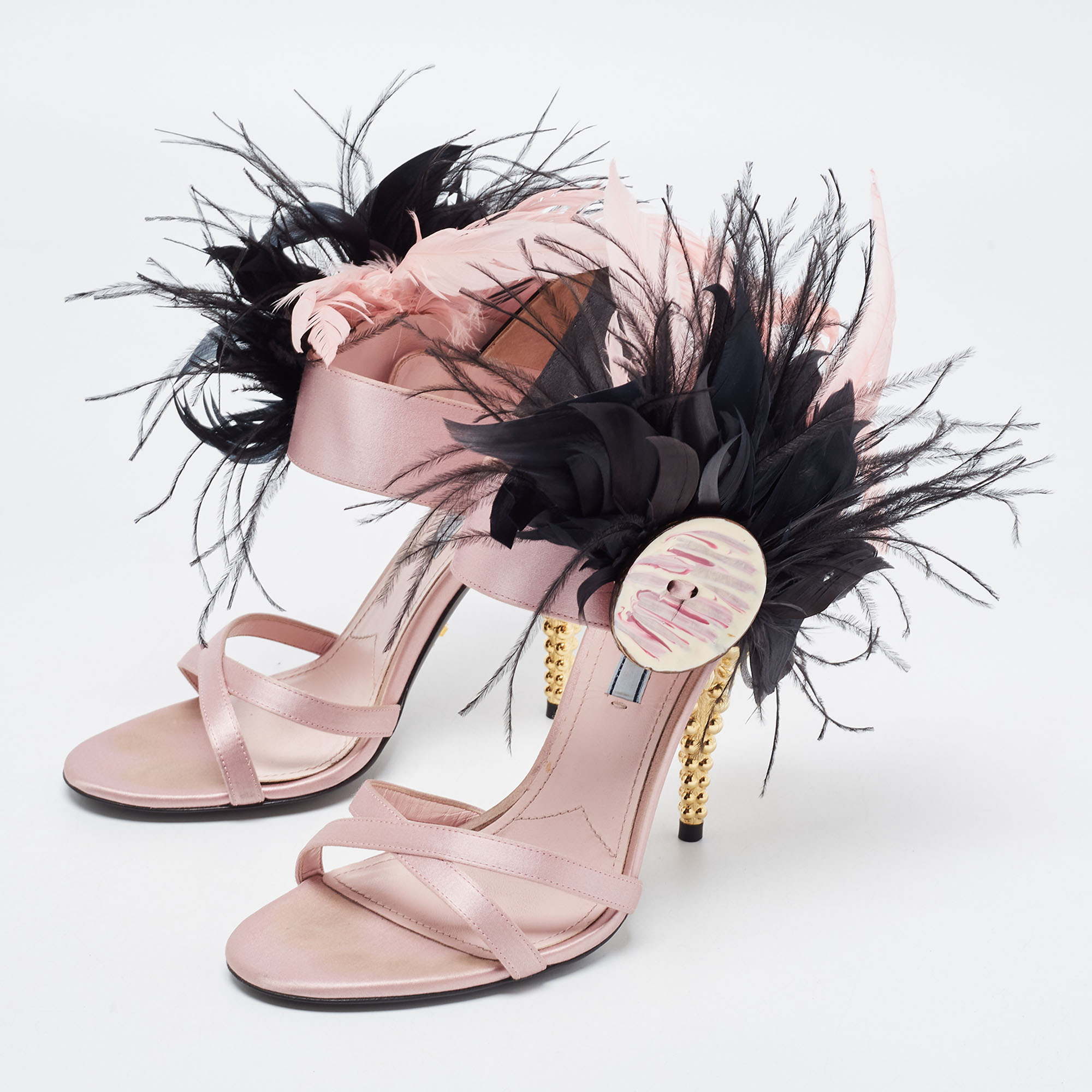 

Prada Pink Satin and Feather Embellished Ankle Strap Sandals Size