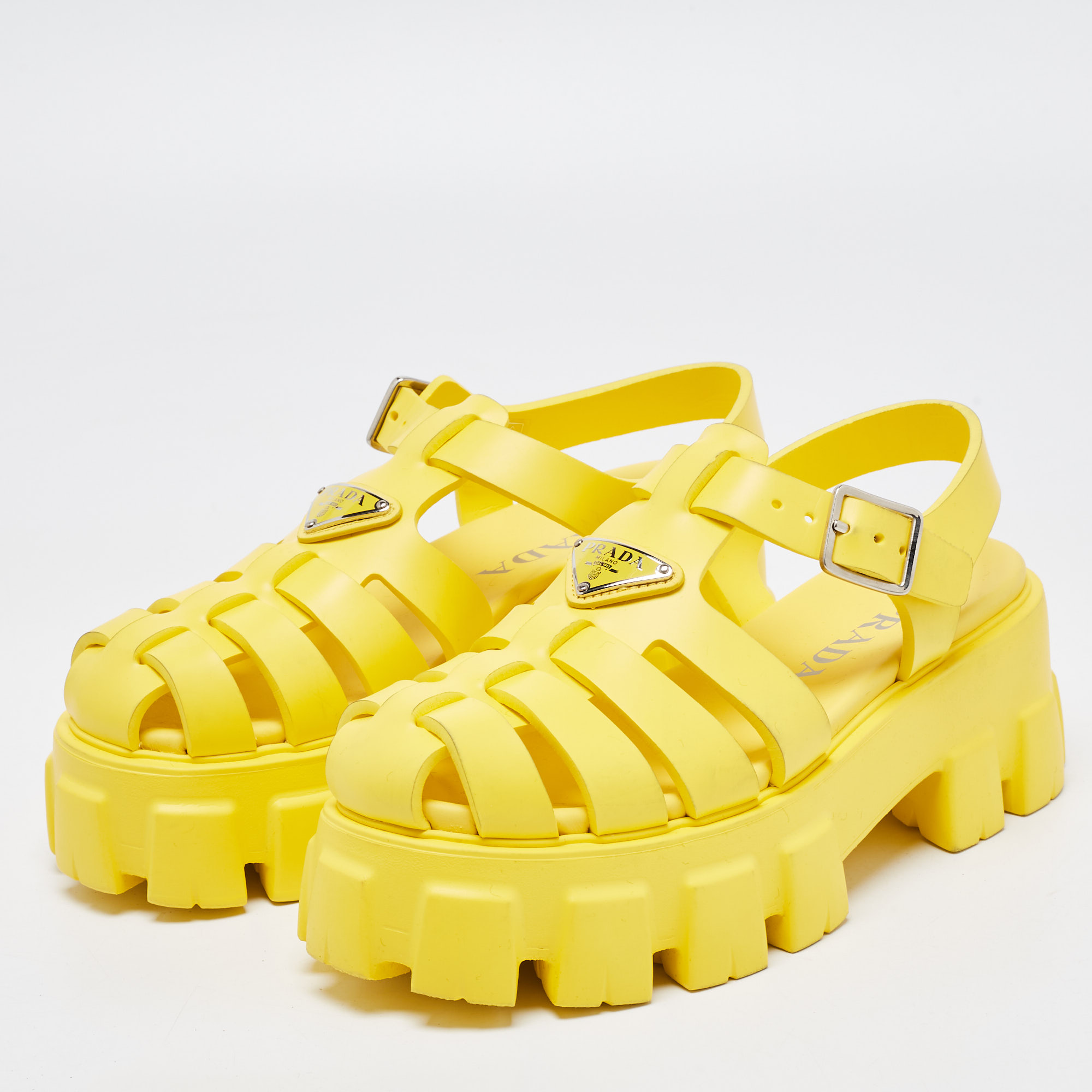 

Prada Yellow Rubber Monolith Sandals Size