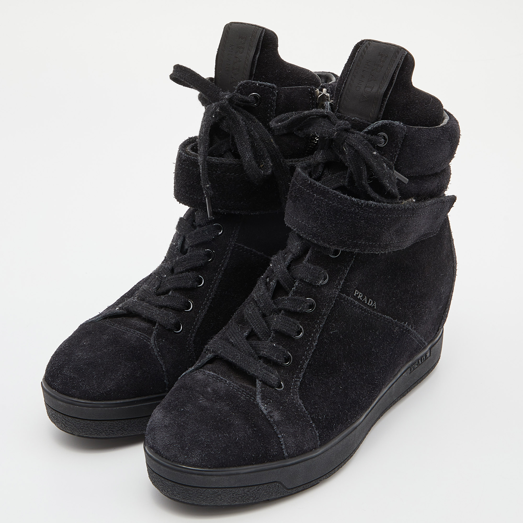 

Prada Sport Black Suede High Top Wedge Sneakers Size
