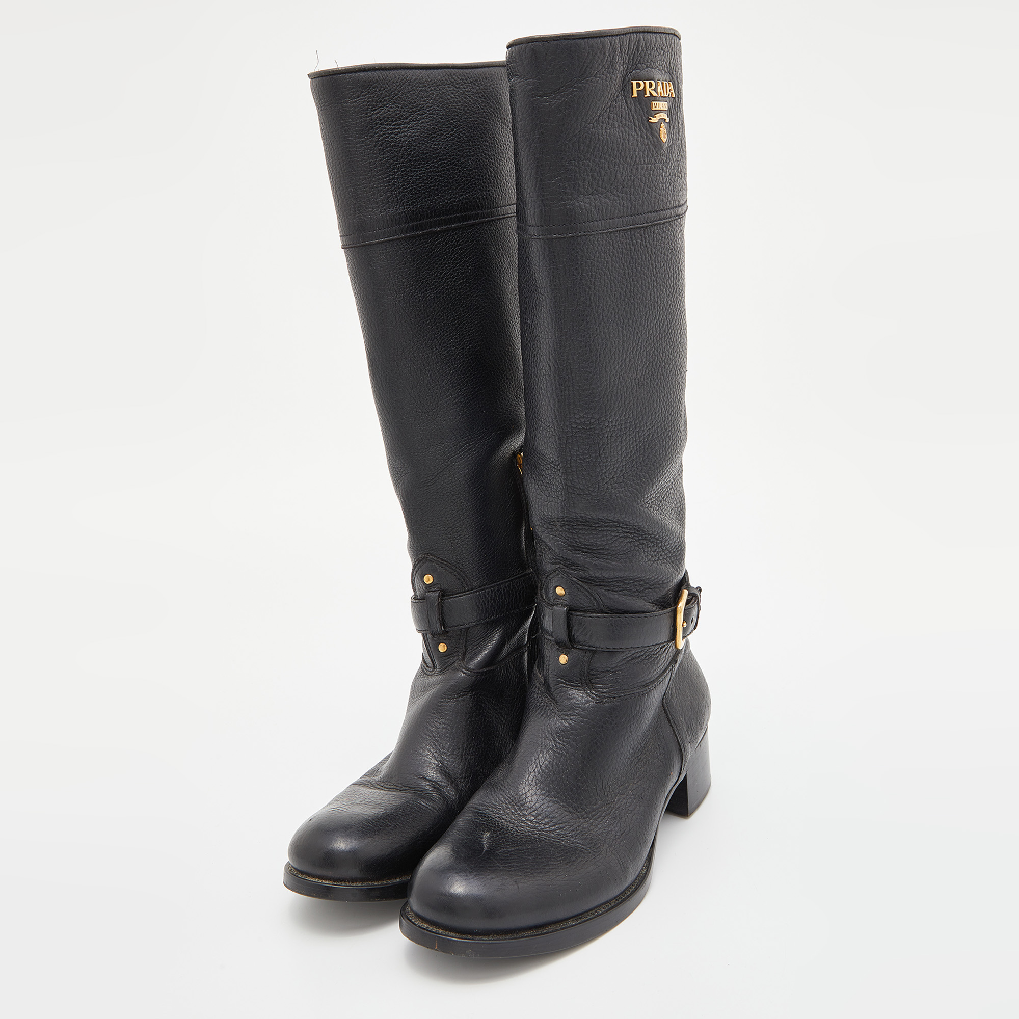 

Prada Black Leather Zip Knee Length Boots Size