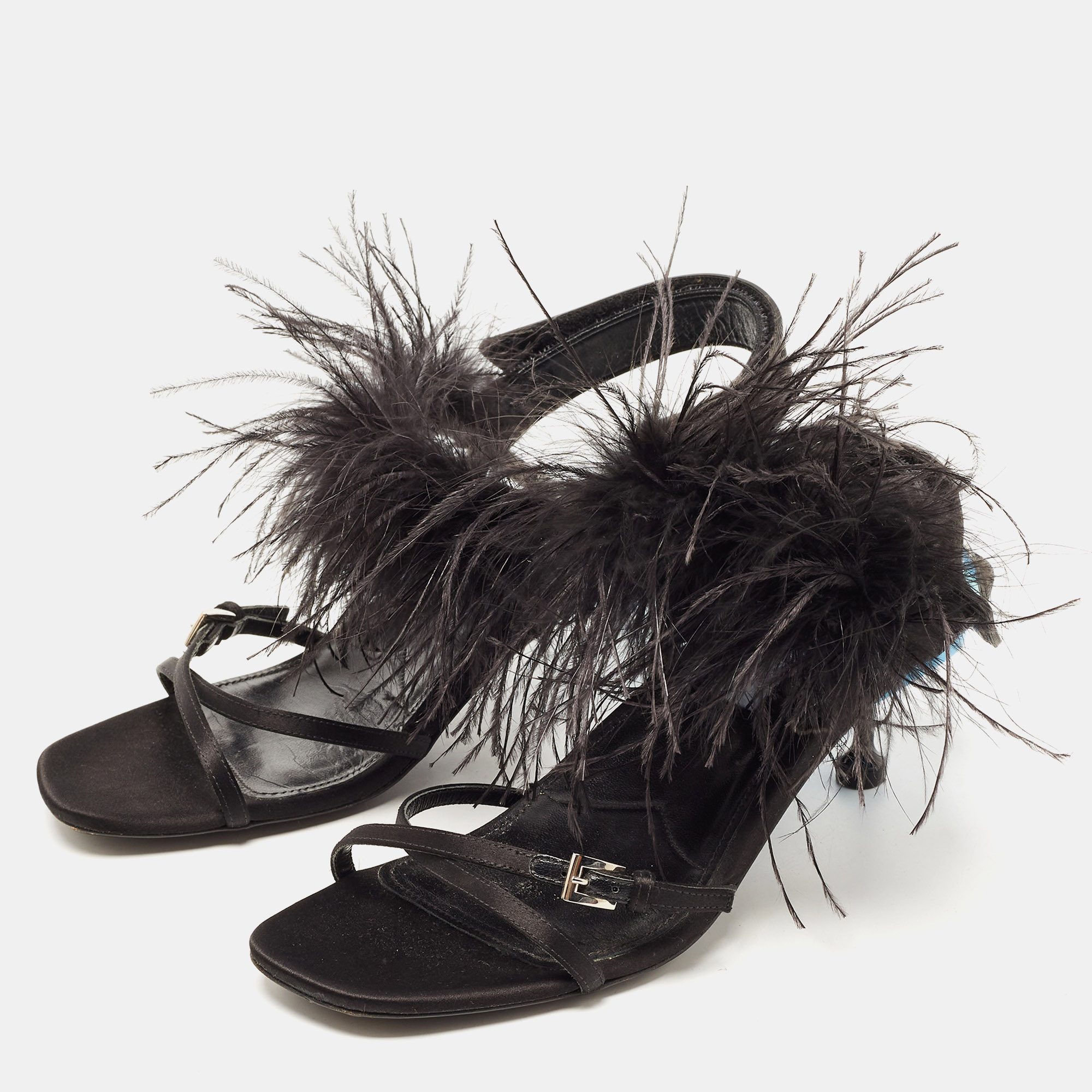 

Prada Black Feather and Satin Slingback Sandals Size