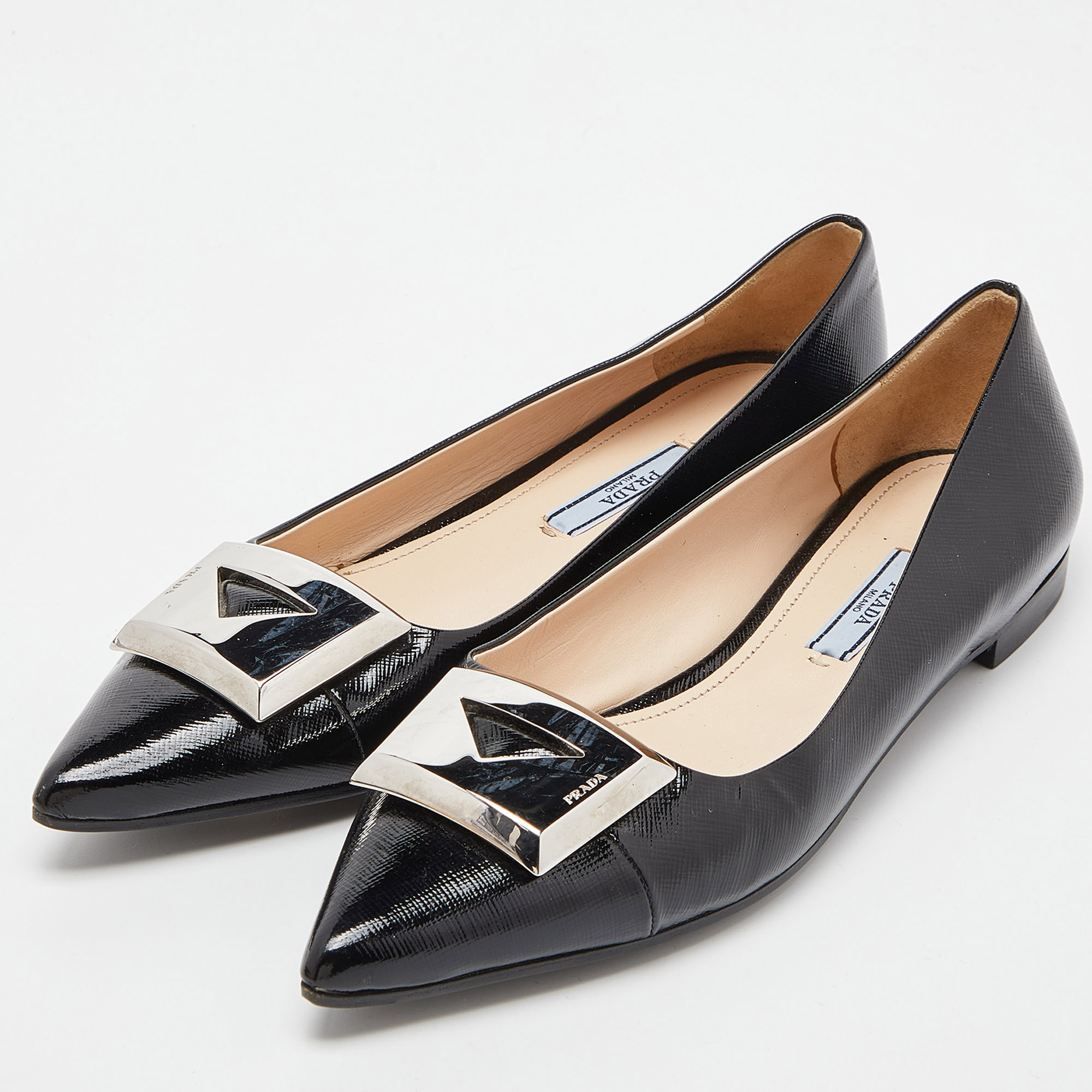 

Prada Black Patent Leather Pointed Toe Ballet Flats Size