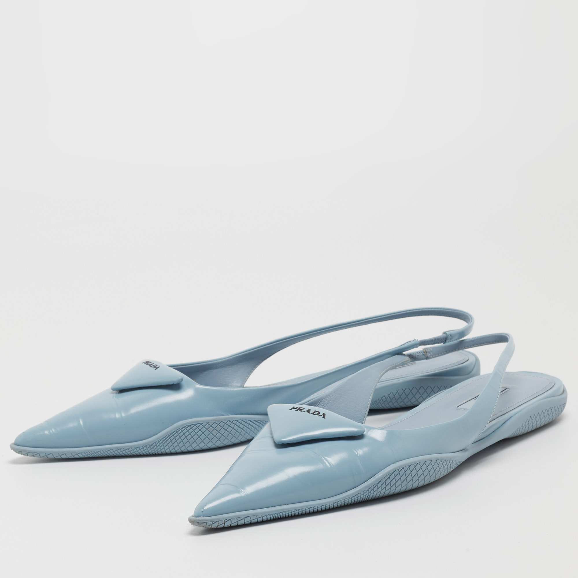 

Prada Blue Leather Slingback Flats Size