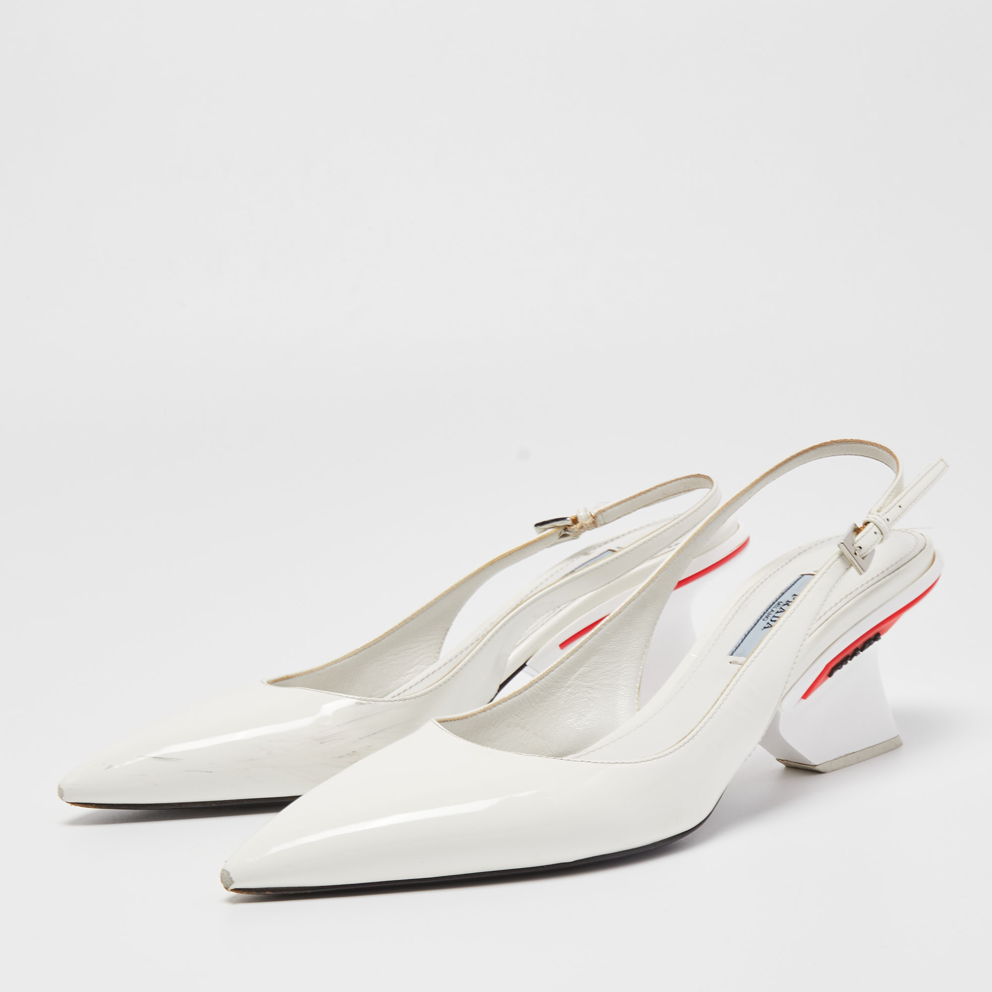 

Prada White Patent Leather Slingback Pumps Size