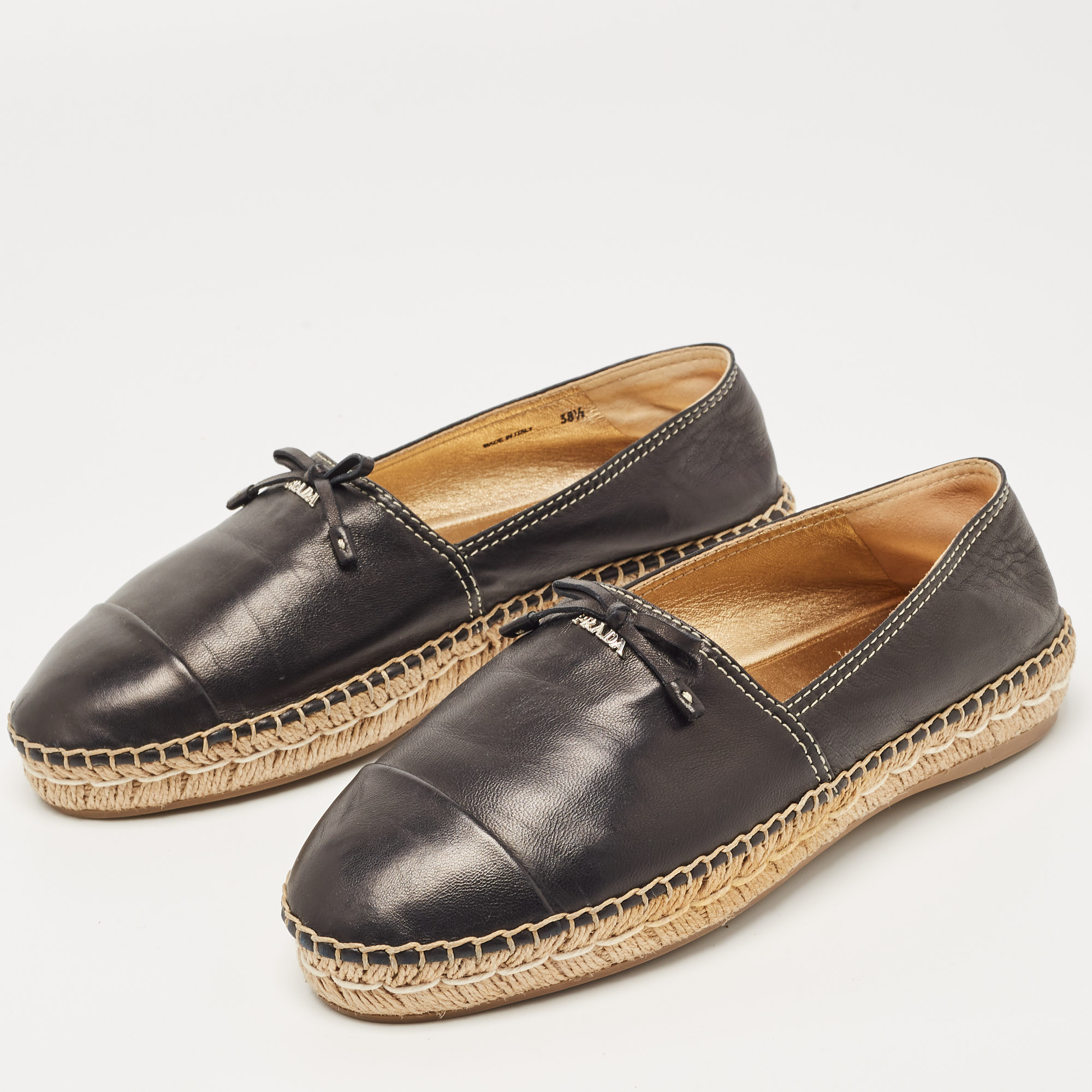 

Prada Black Leather Bow Espadrille Flats Size
