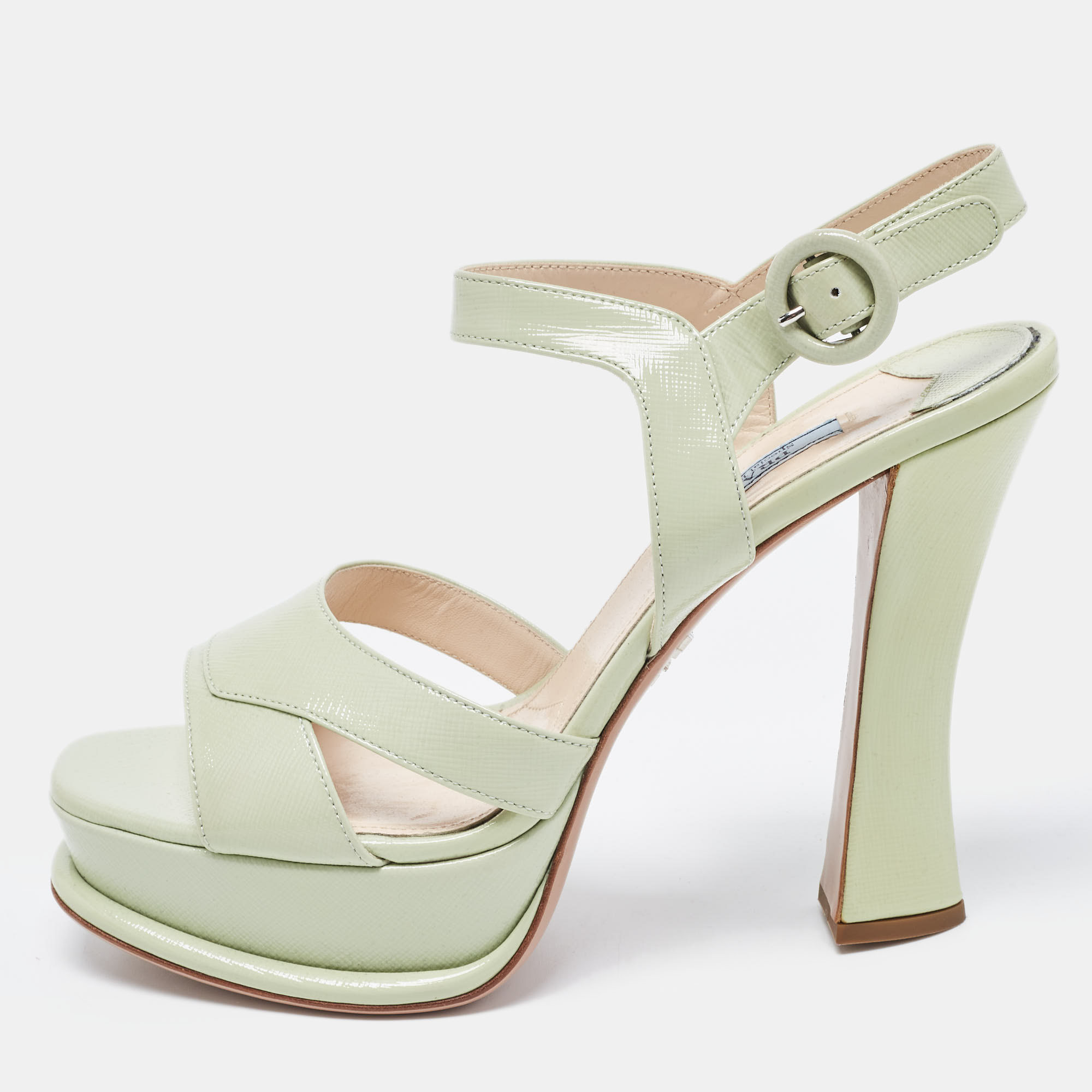 Pre-owned Prada Mint Green Saffiano Leather Platform Ankle Strap