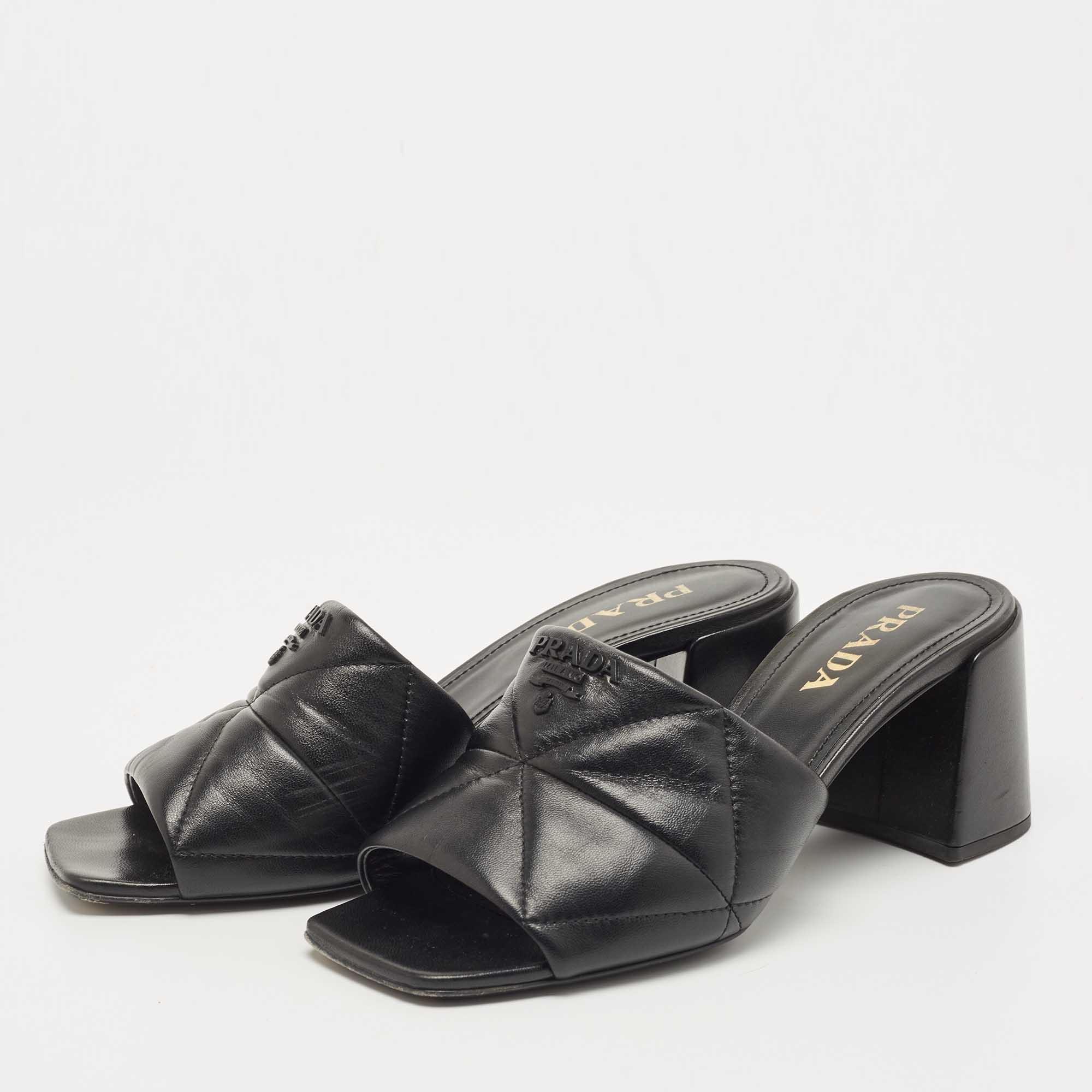 

Prada Black Quilted Leather Slide Sandals Size