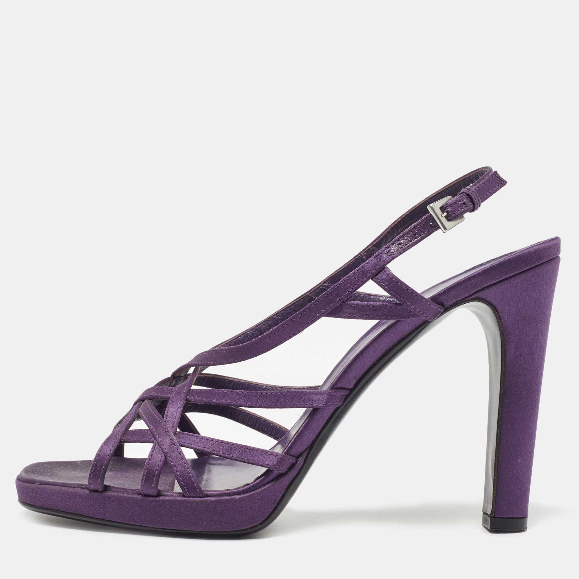 Pre-owned Prada Purple Satin Strappy Slingback Sandals Size 39.5