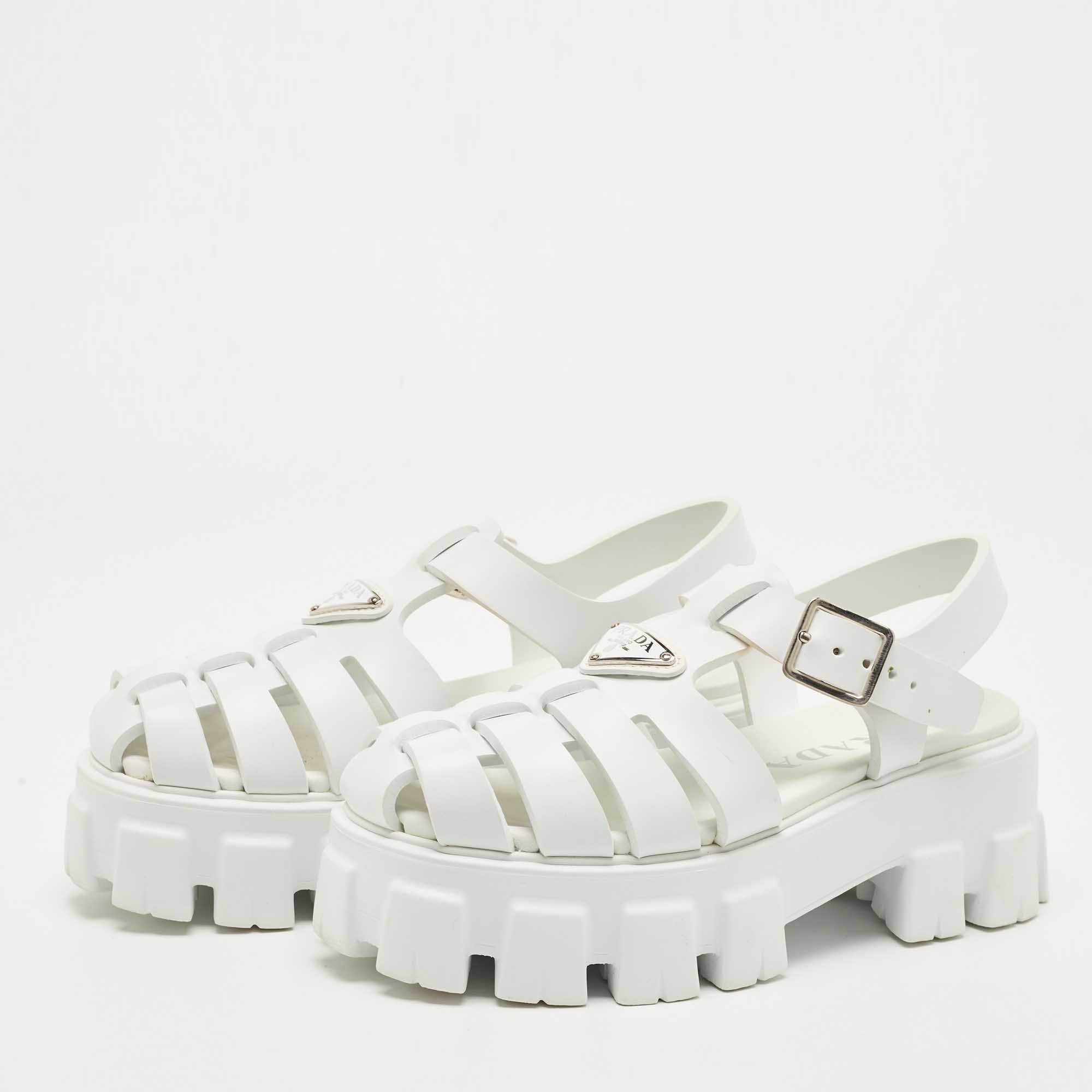 

Prada White Leather and Rubber Monolith Platform Sandals Size