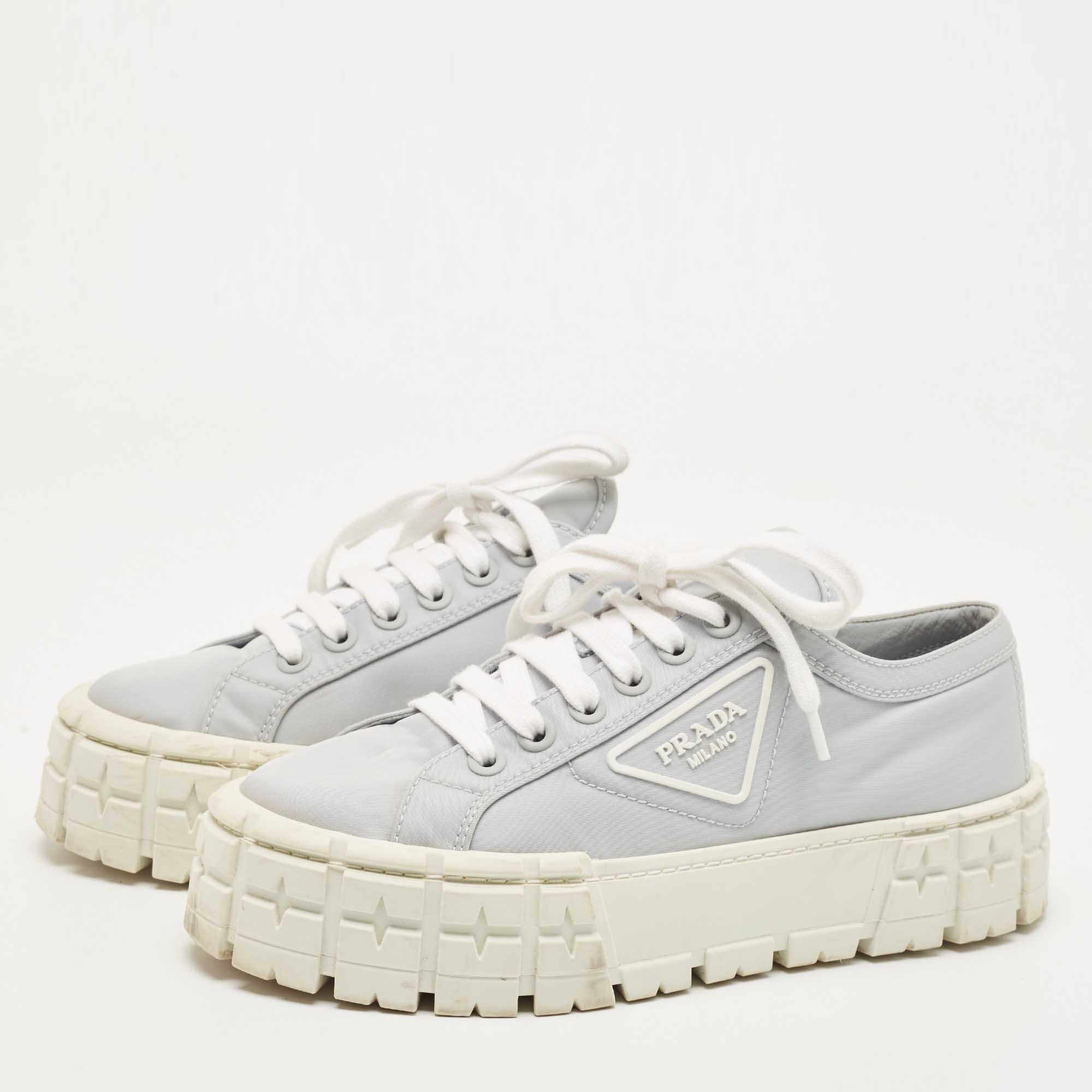 

Prada Grey Nylon Double Wheel Lace Up Sneakers Size