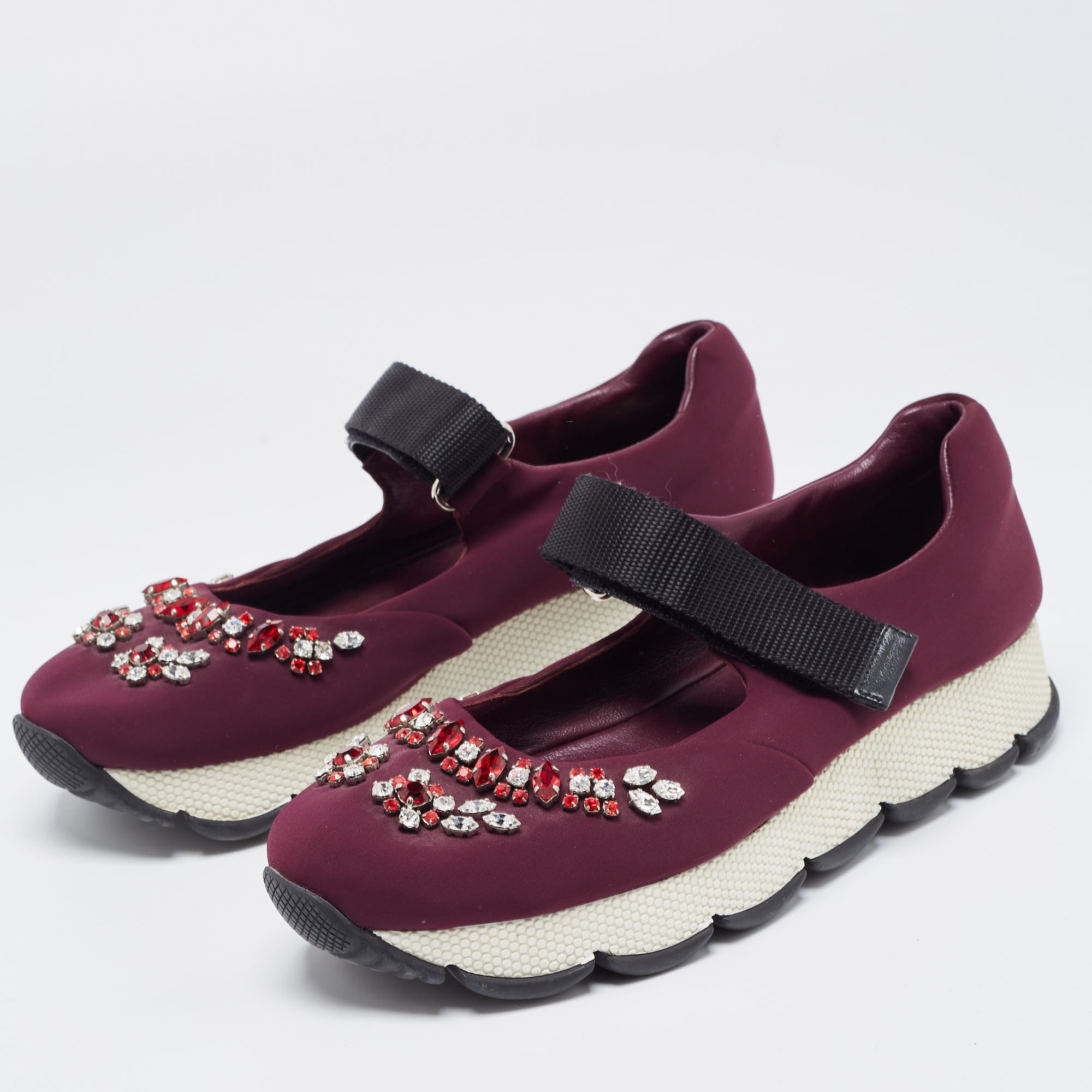 

Prada Plum Neoprene Crystal Embellished Sneakers Size, Purple