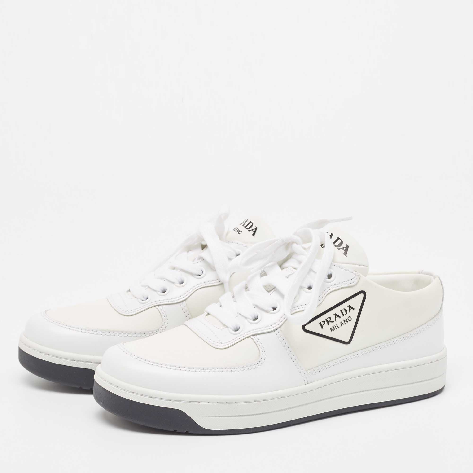 

Prada White Leather Lace Up Low Top Sneakers Size