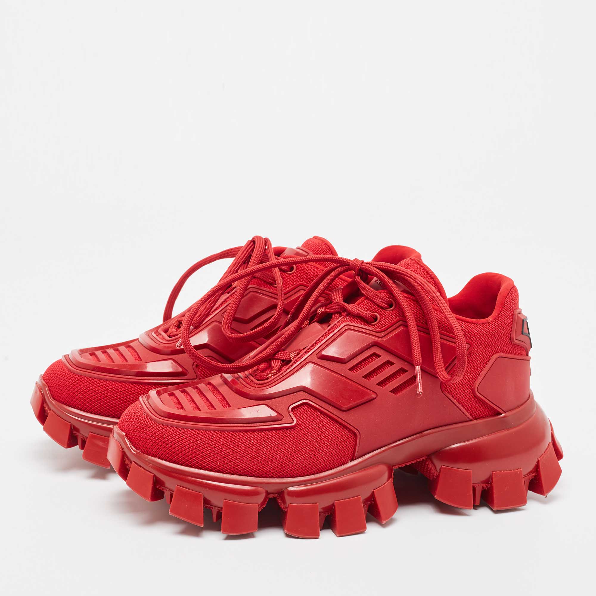 

Prada Red Knit Fabric and Rubber Cloudbust Thunder Sneakers Size