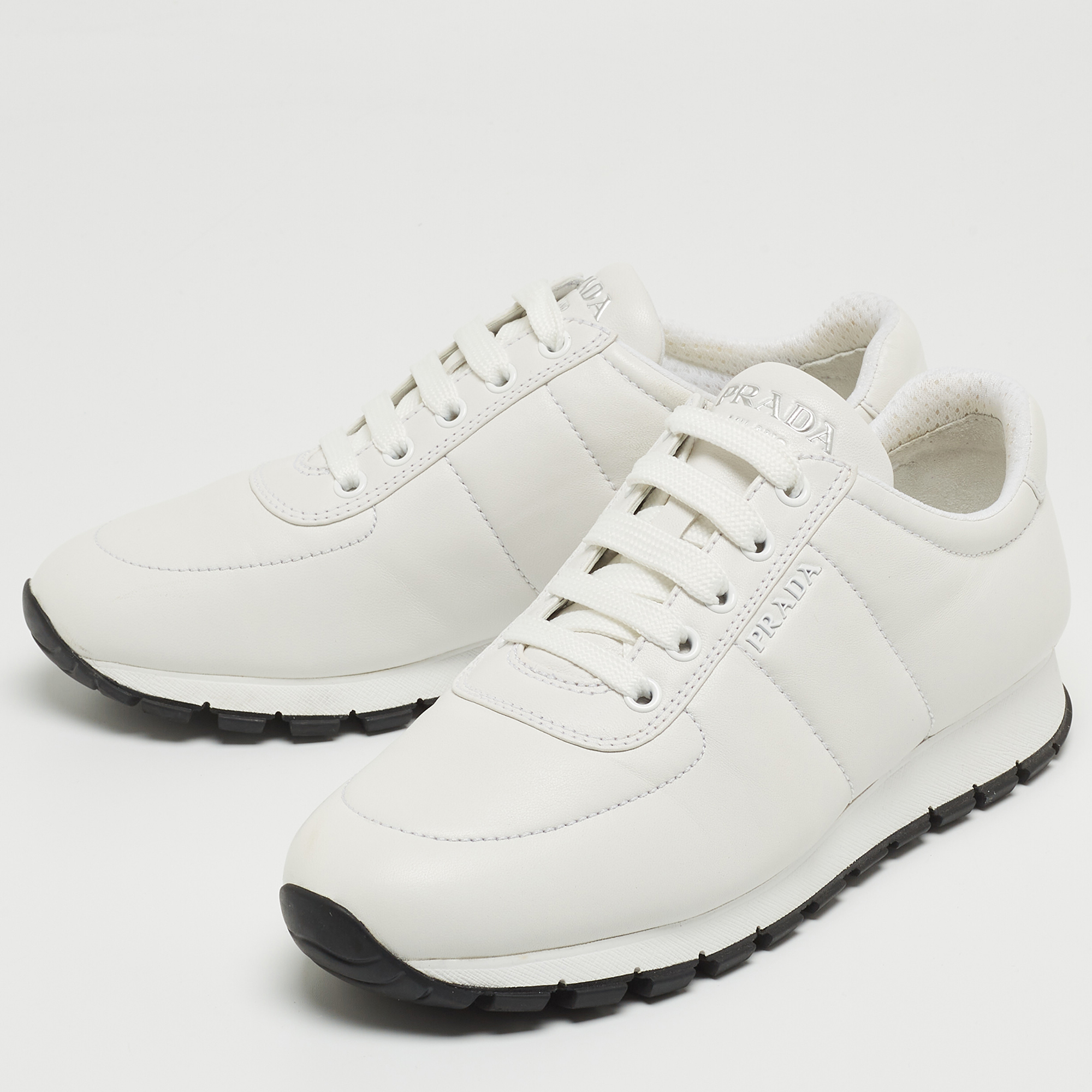 

Prada White Leather Trainers Lace Up Sneakers Size