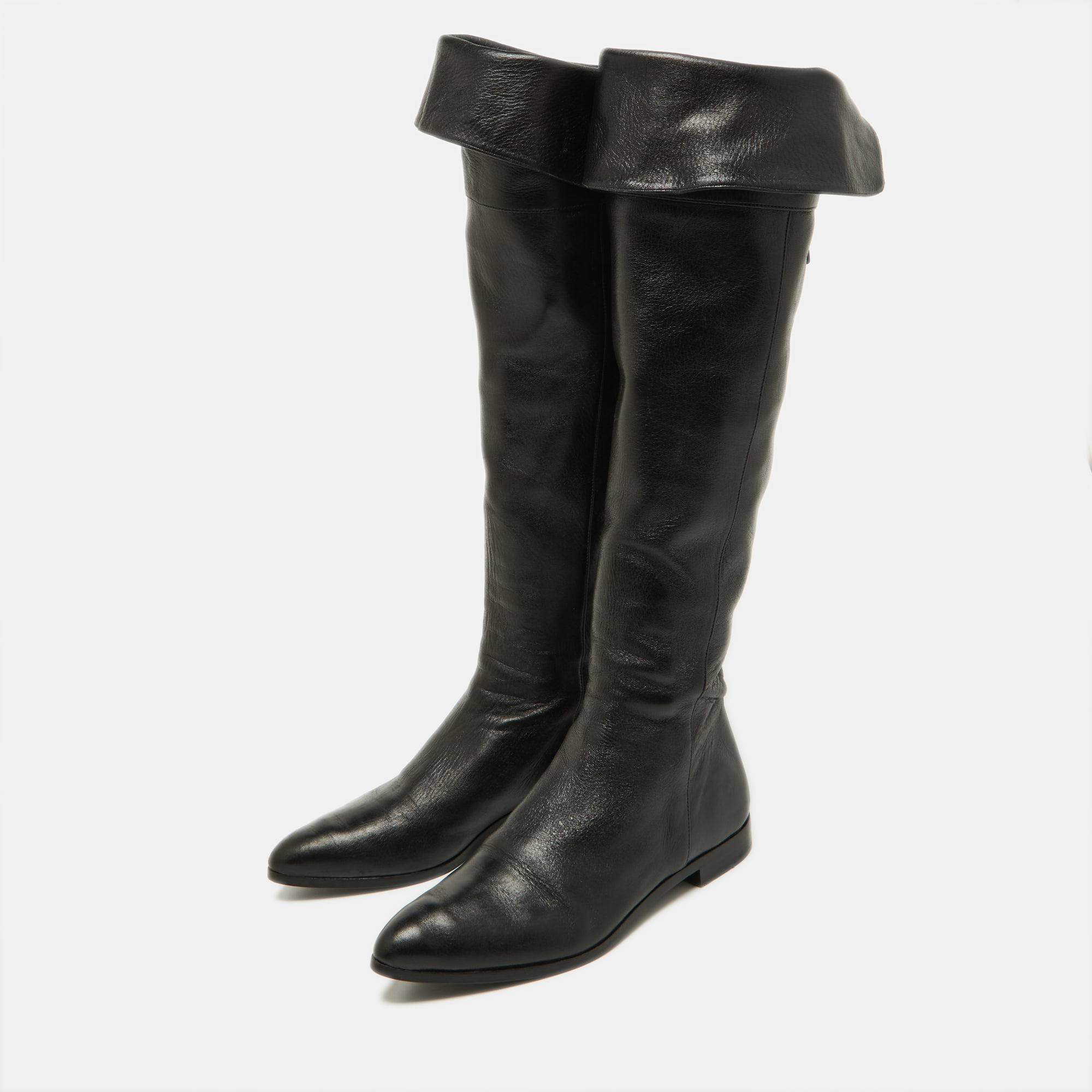 

Prada Black Leather Knee Length Boots Size
