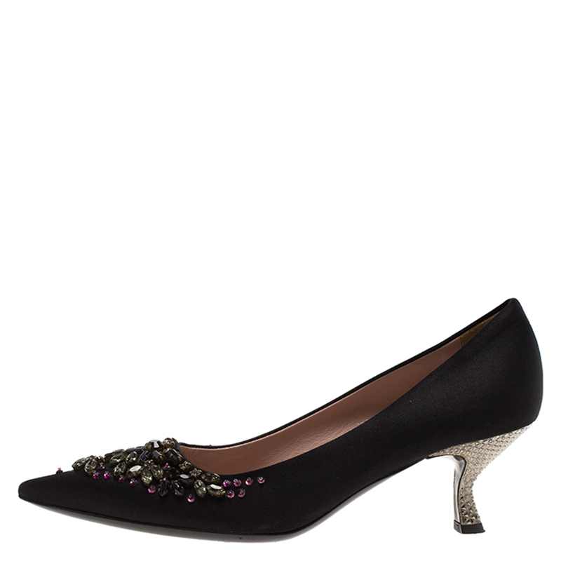 

Prada Black Satin Embellished Pointed Toe Pumps Size