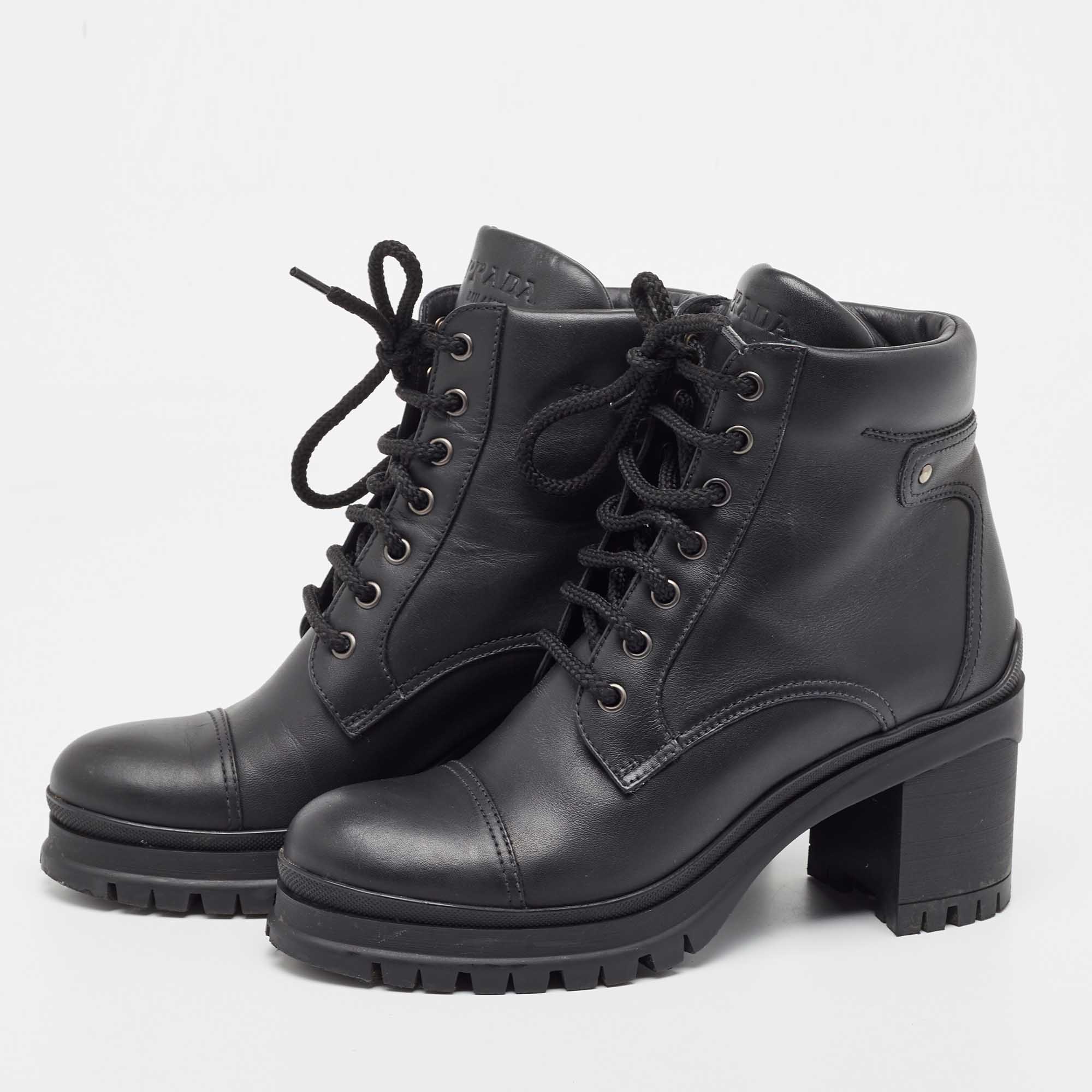 

Prada Black Leather Lace Up Ankle Boots Size