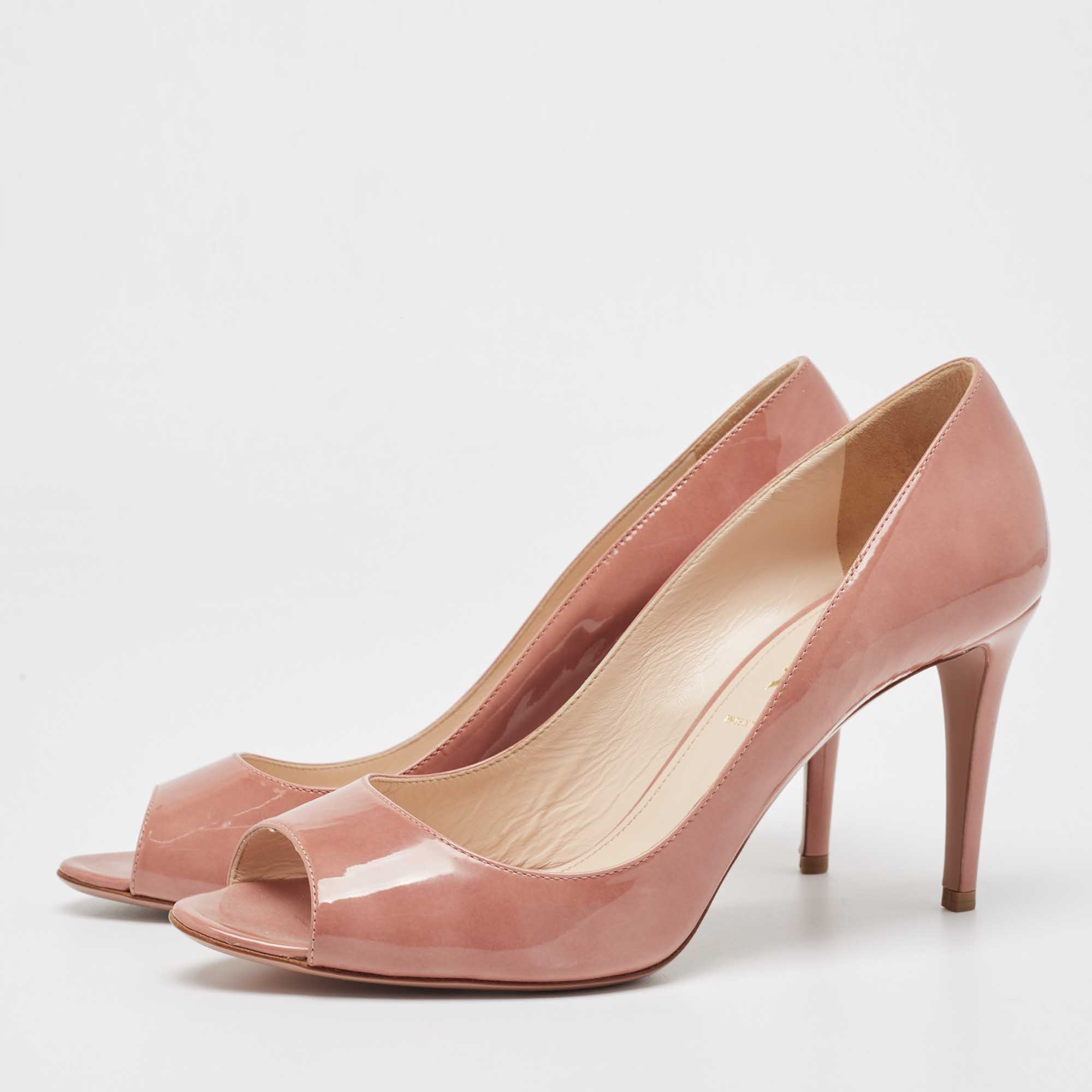 

Prada Pink Patent Leather Peep Toe Pumps Size