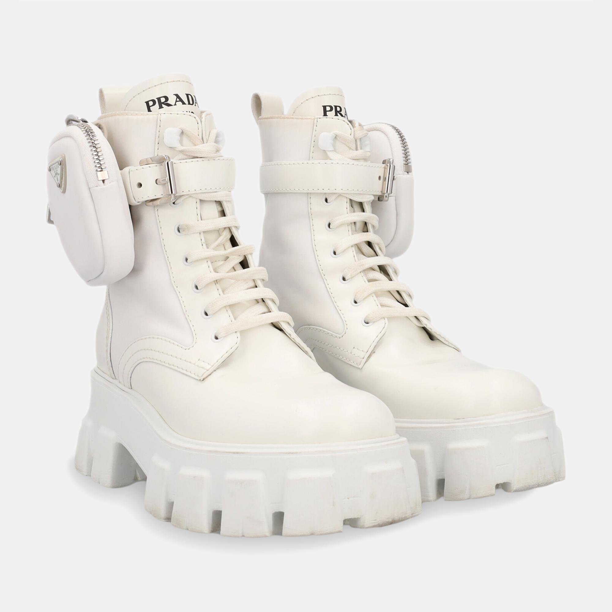 Prada Women's Leather Ankle Boots - White - EU