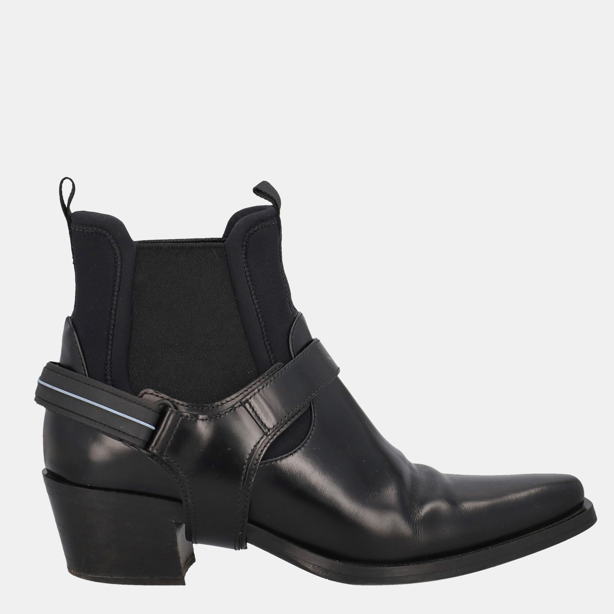 Prada women's black leather ankle outlet boots