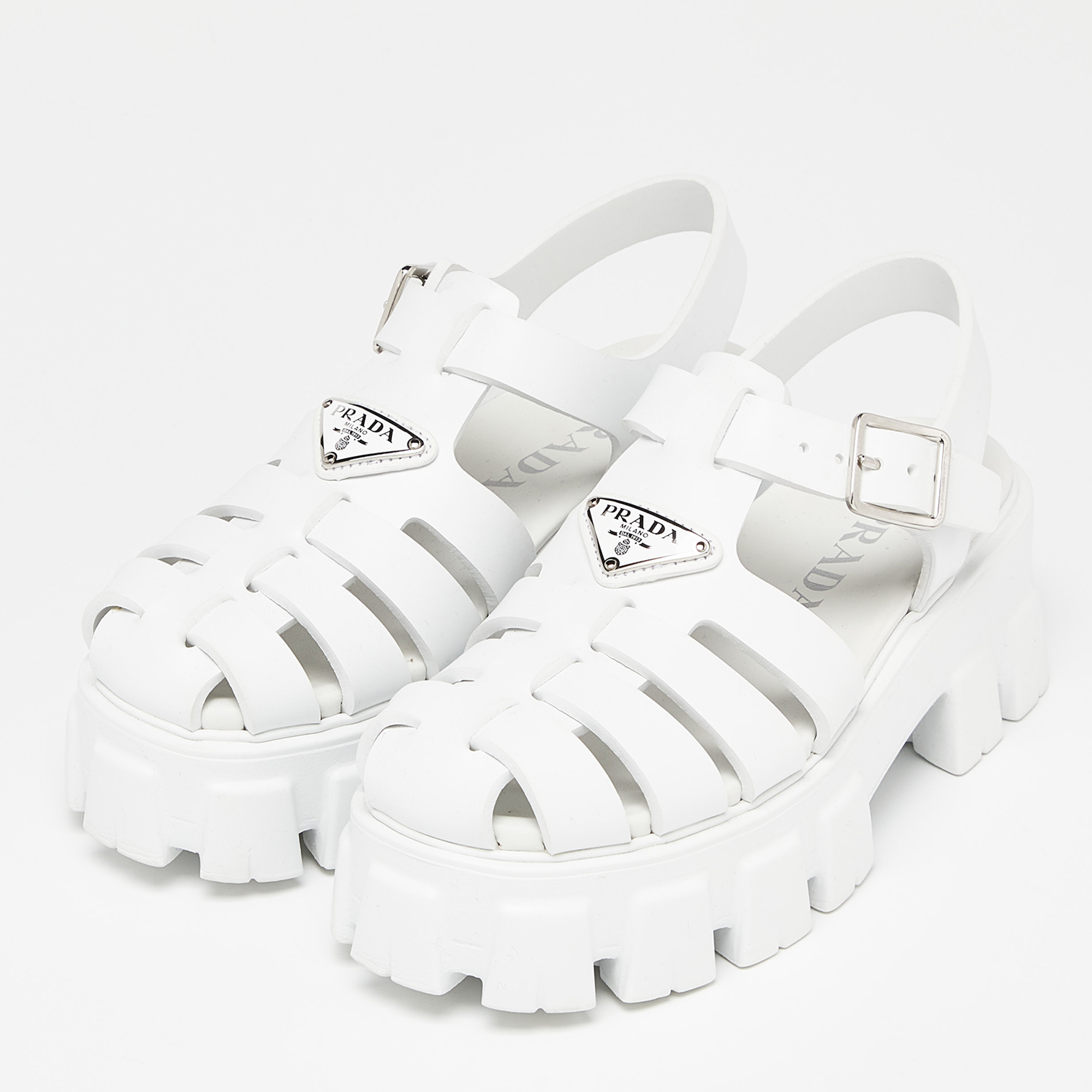 

Prada White Rubber Monolith Platform Sandals Size