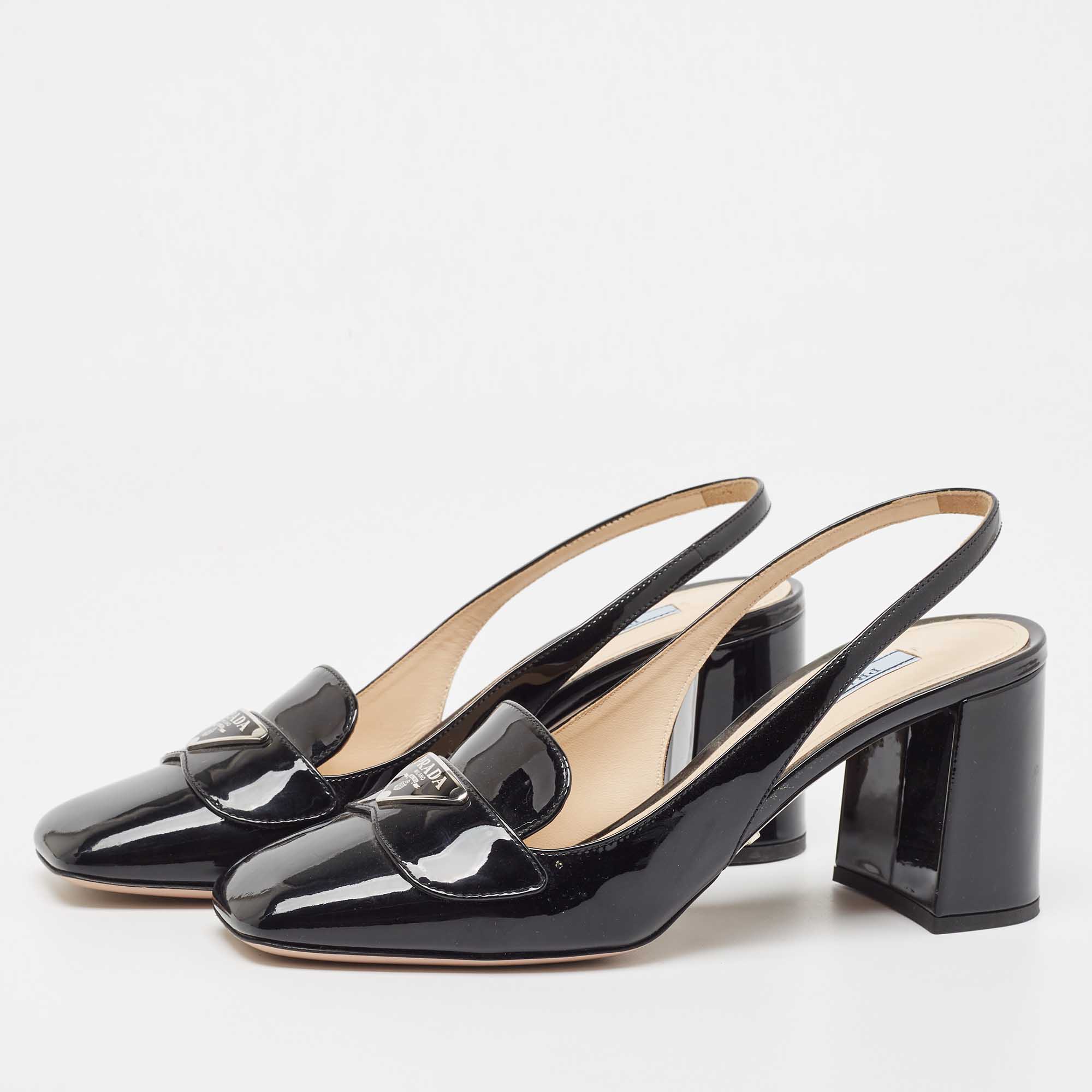 

Prada Black Patent Leather Square Toe Slingback Pumps Size